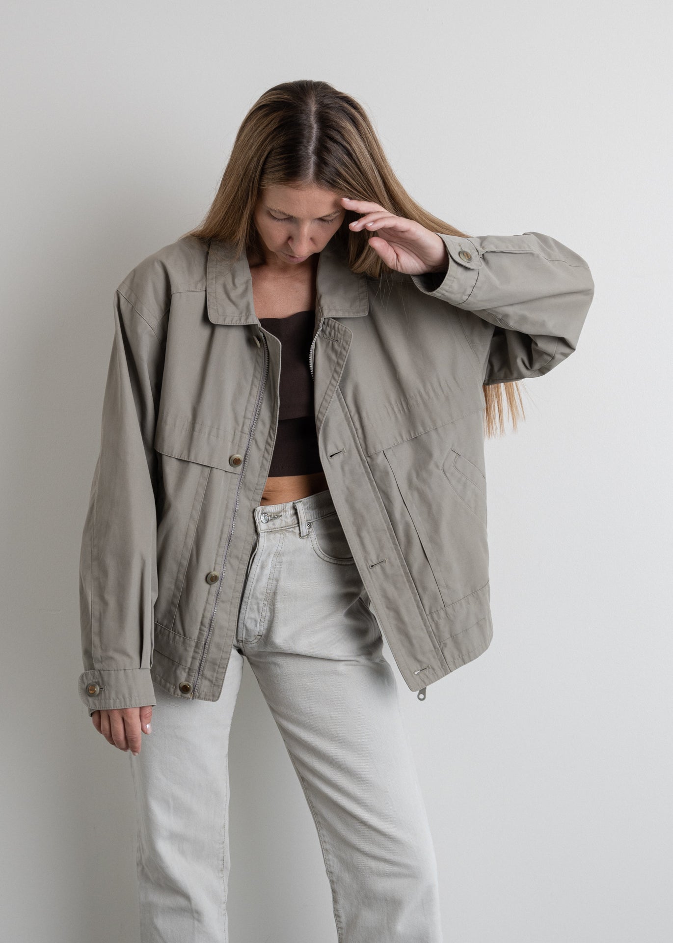 Vintage Grey Oversized Bomber Jacket