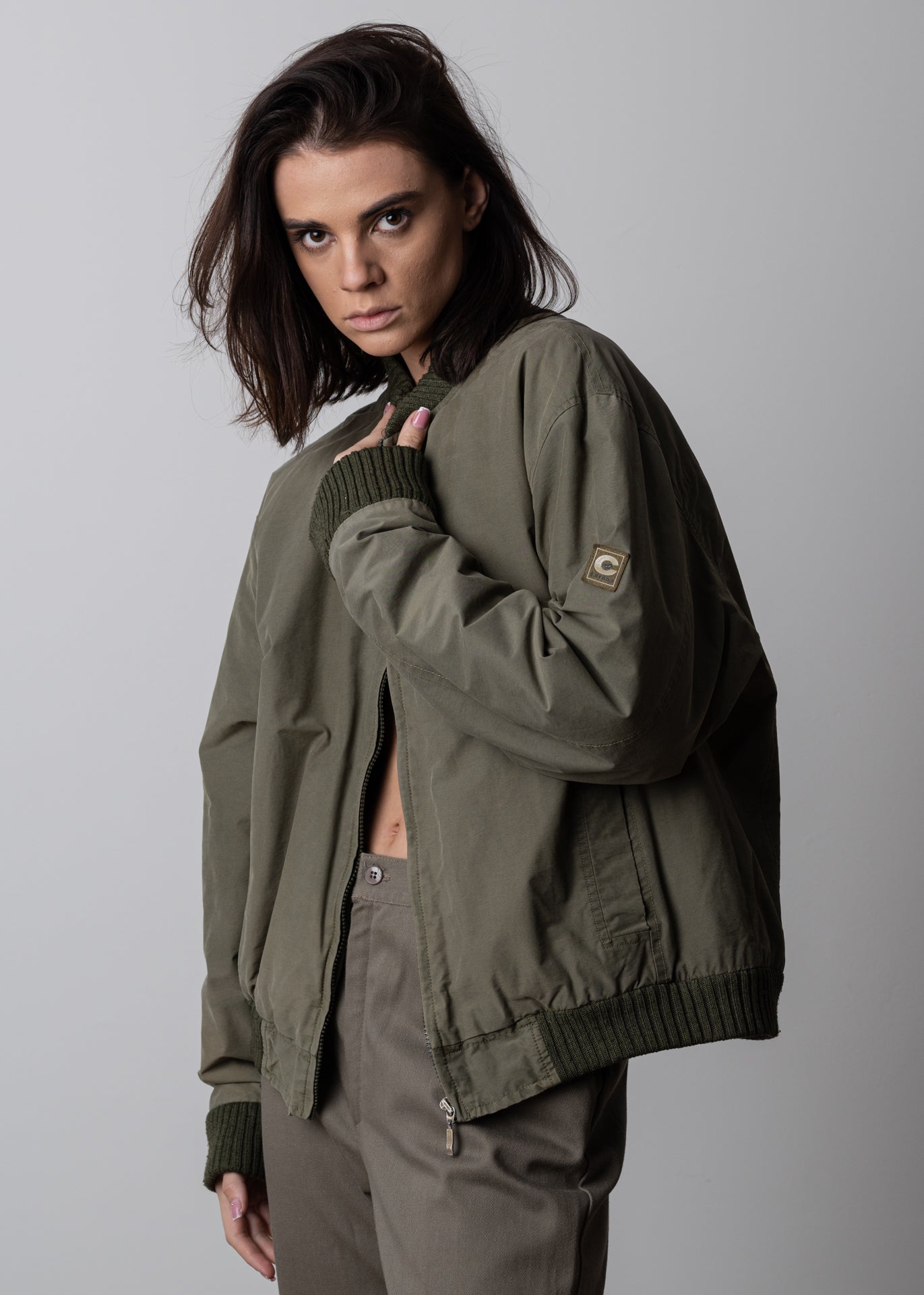 Vintage Green Oversized Bomber Jacket