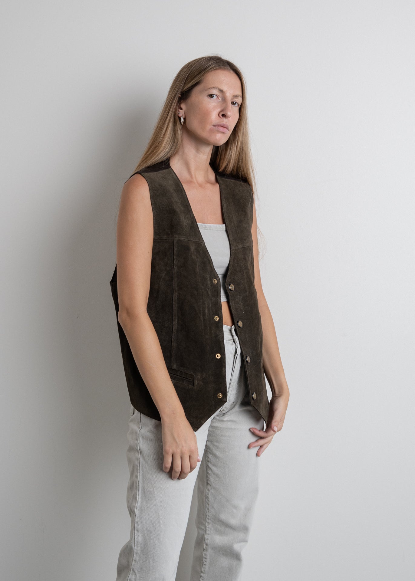 Vintage Brown Oversized Suede Vest