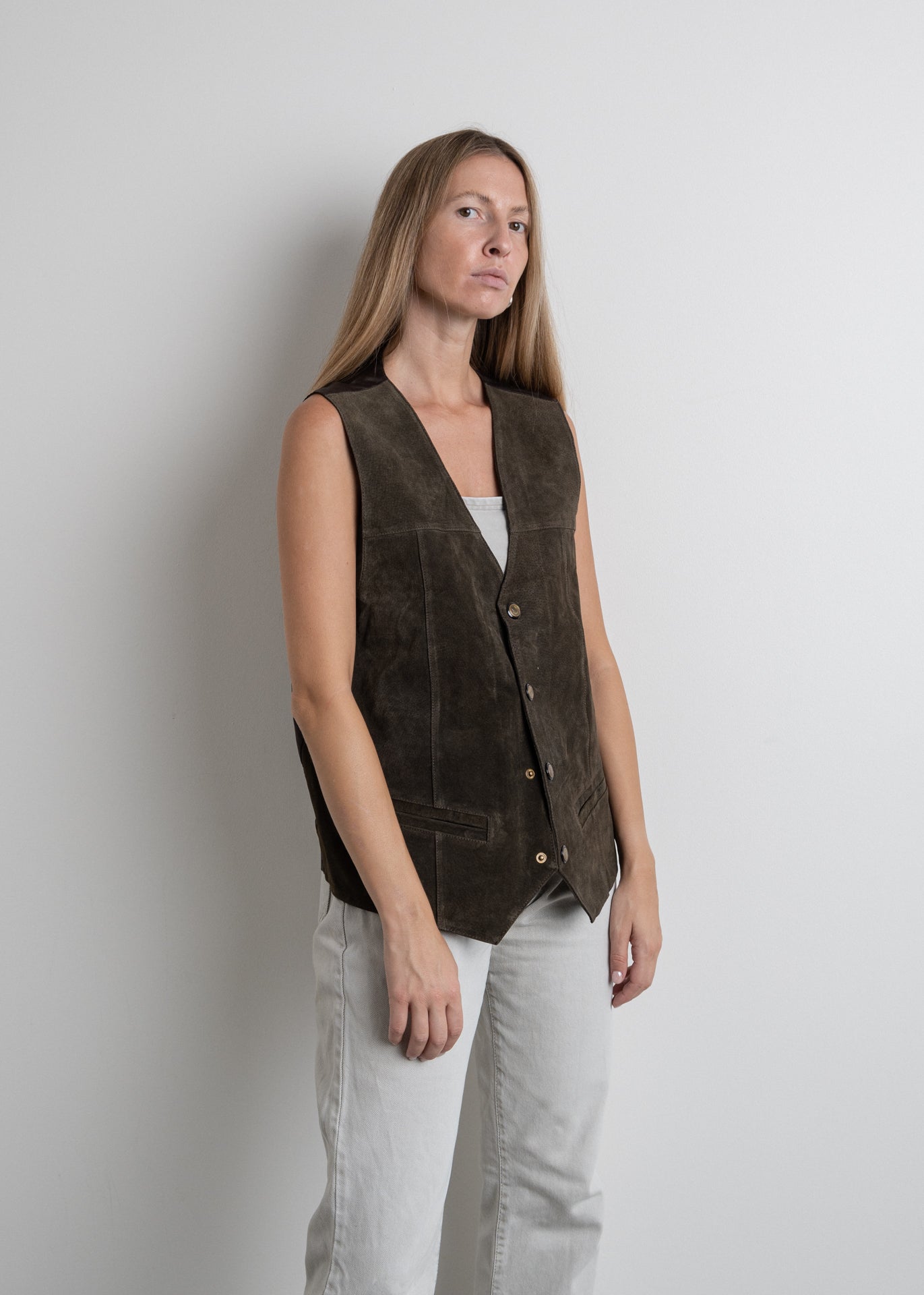 Vintage Brown Oversized Suede Vest