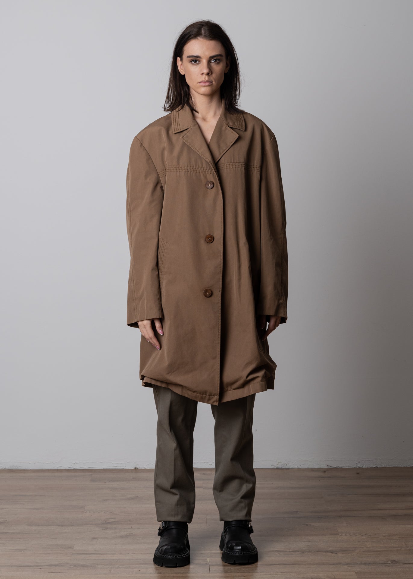 Vintage Brown Oversized Rain Coat
