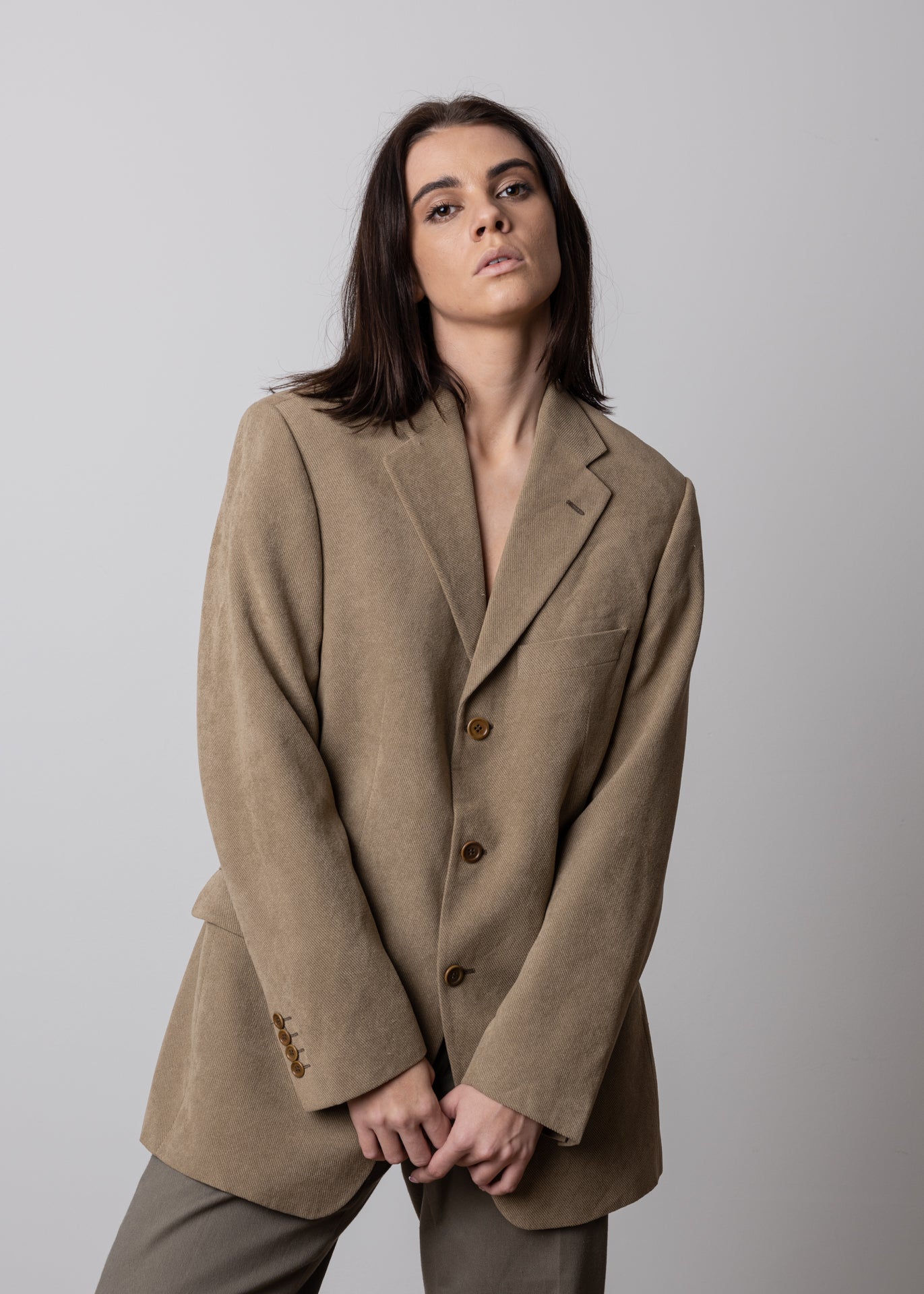 Vintage Beige Oversized Corduroy Blazer