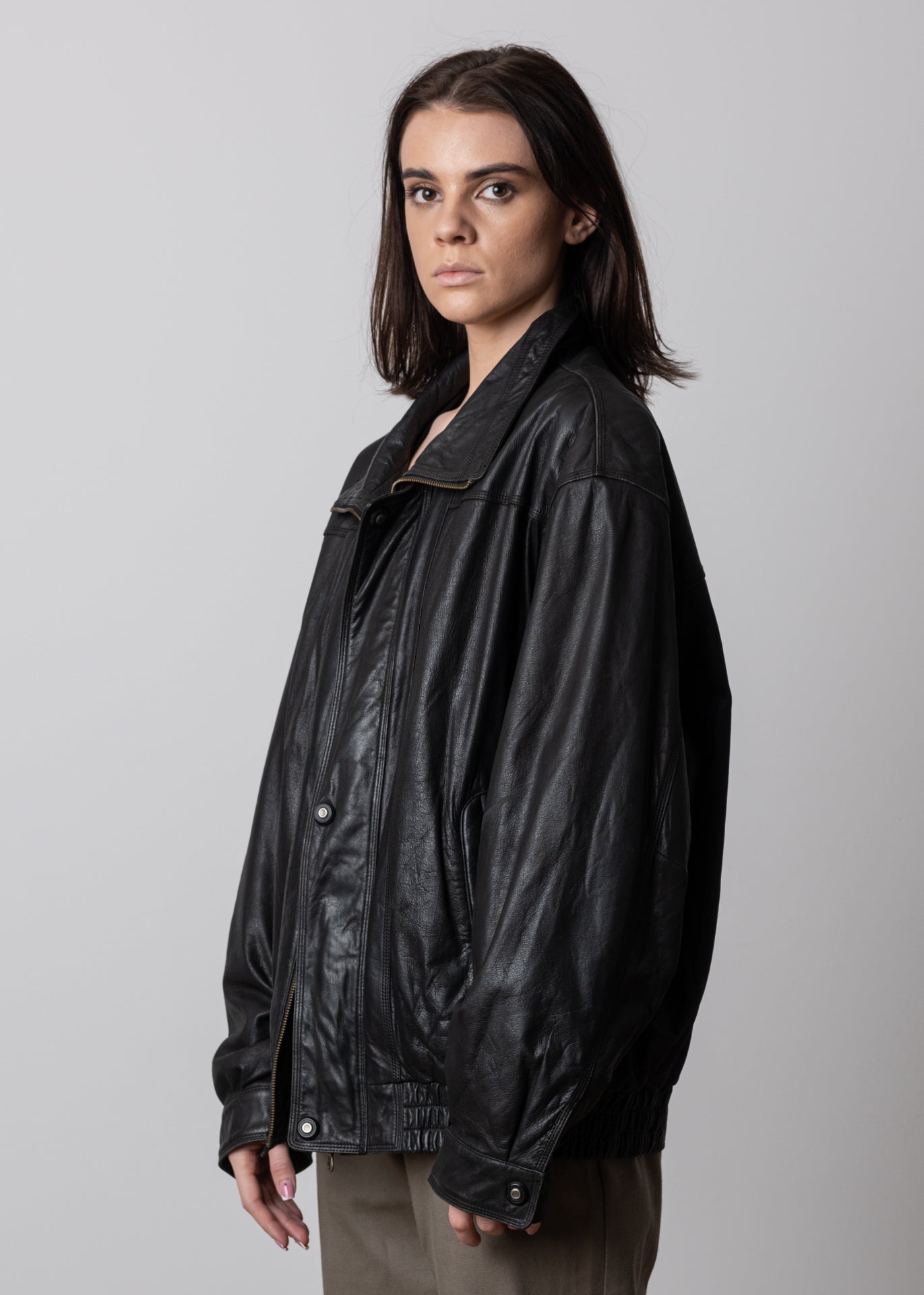 Vintage Black Oversized Leather Jacket