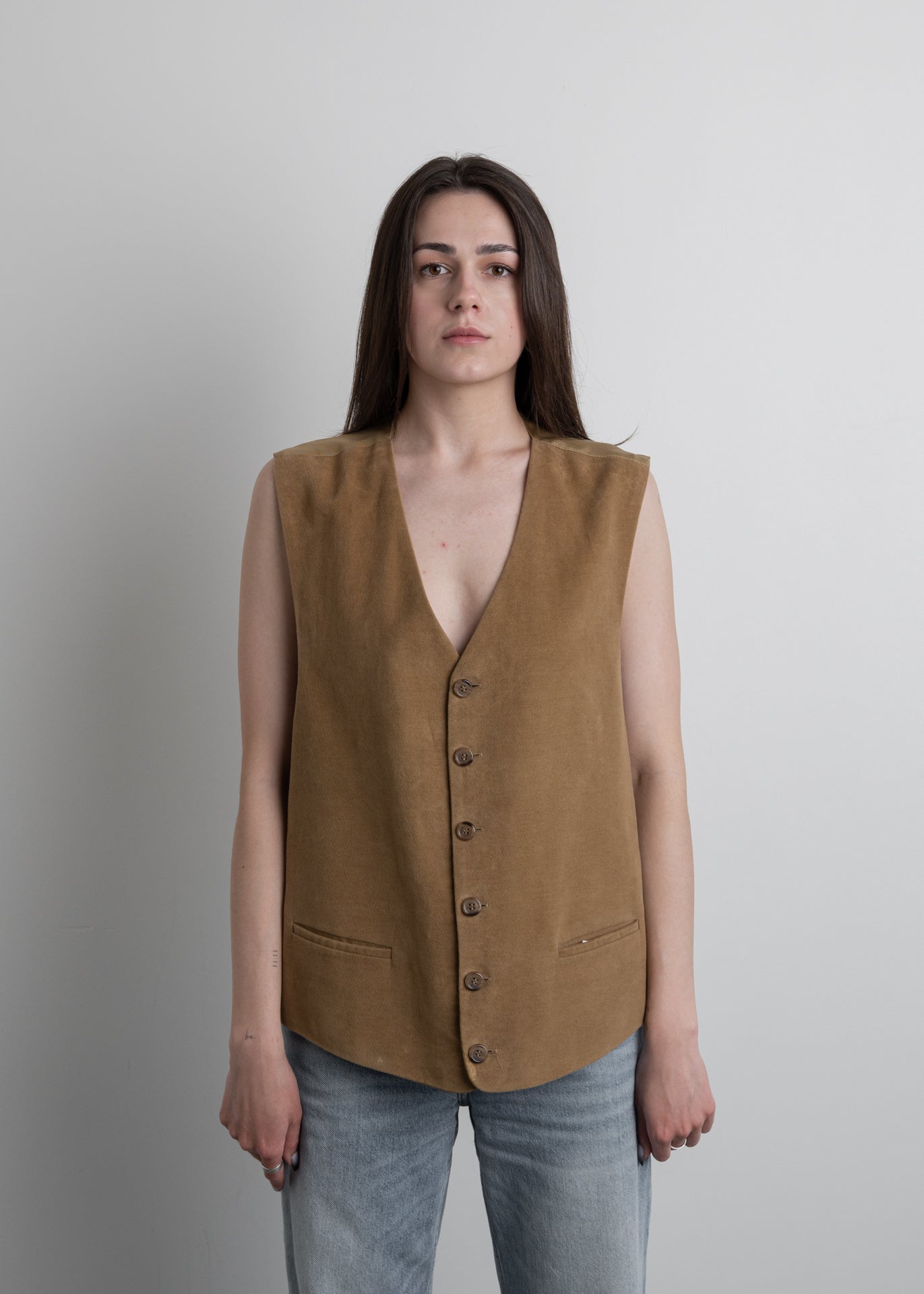Vintage Brown Oversized Velvet Vest