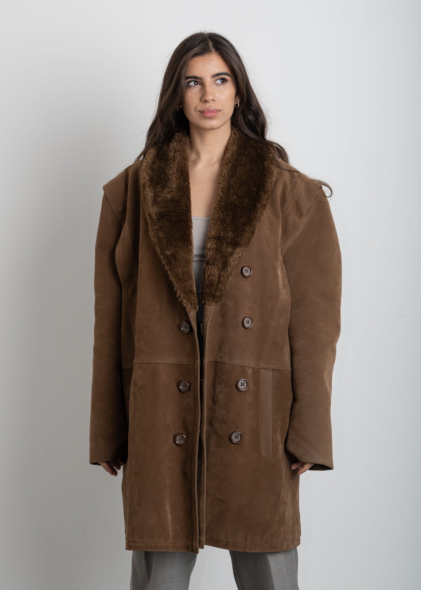 Vintage Brown Oversized Suede Coat