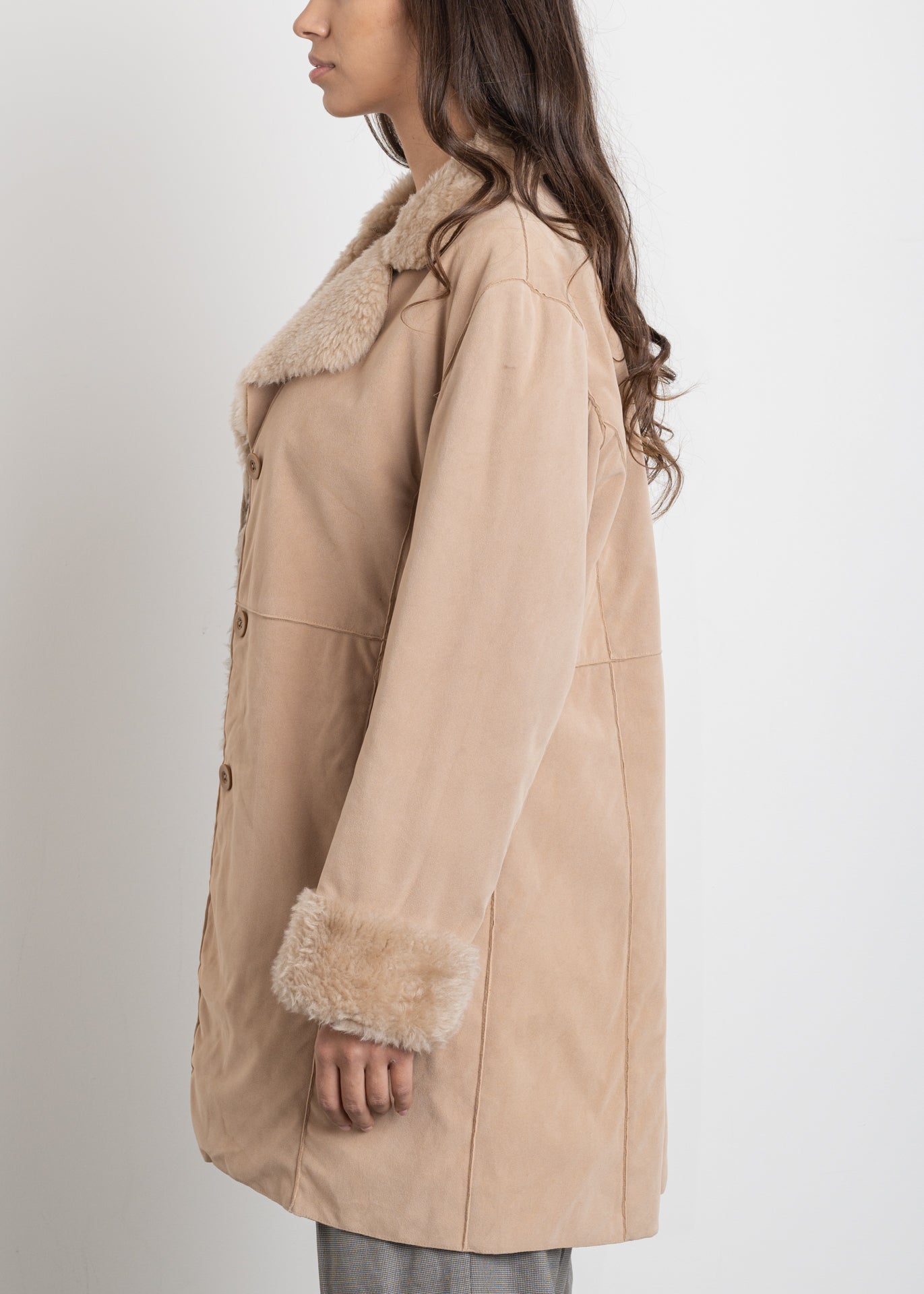Vintage Beige Faux Fur Velvet Coat