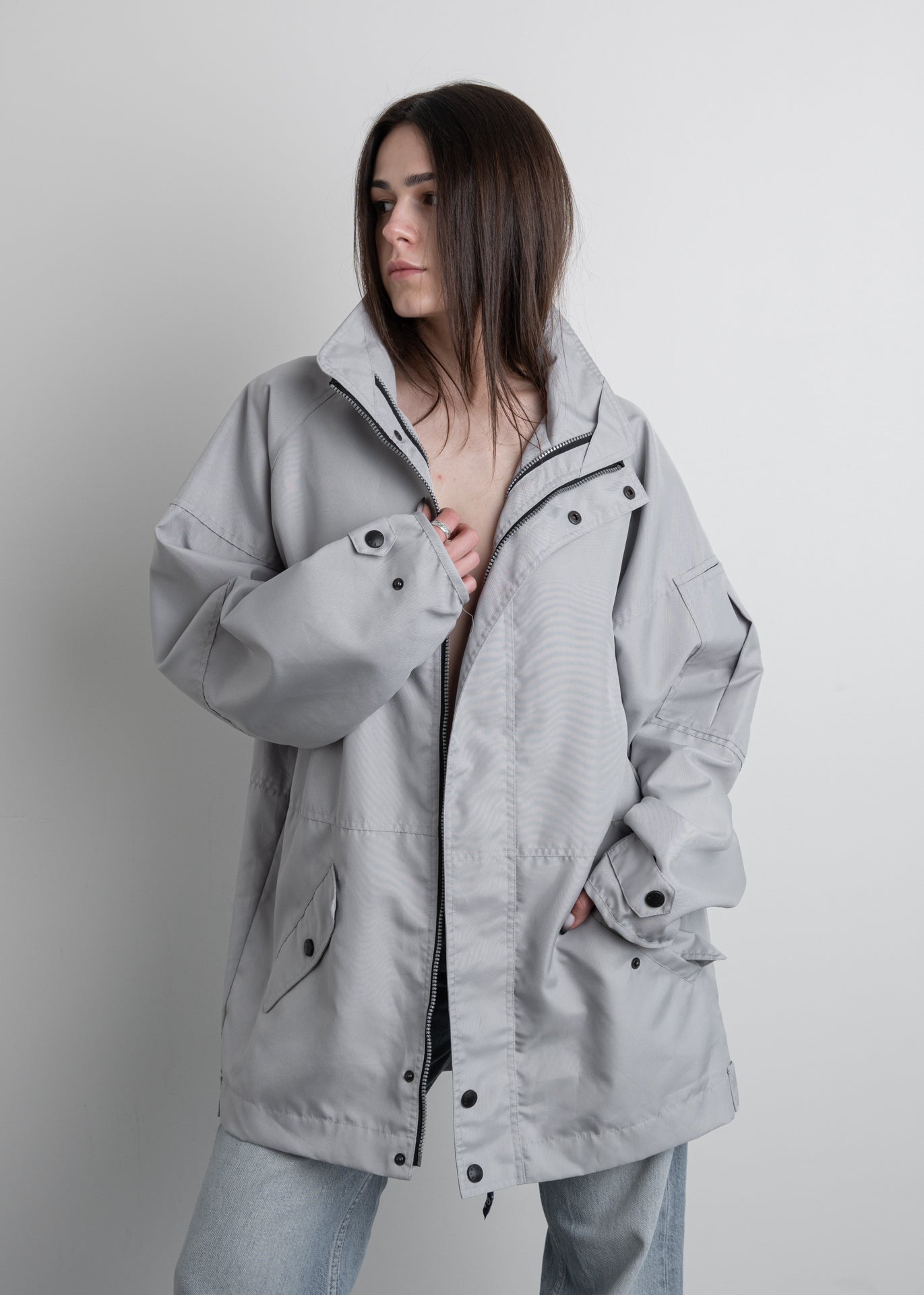 Vintage Straight Cut Oversized Jacket in Grey