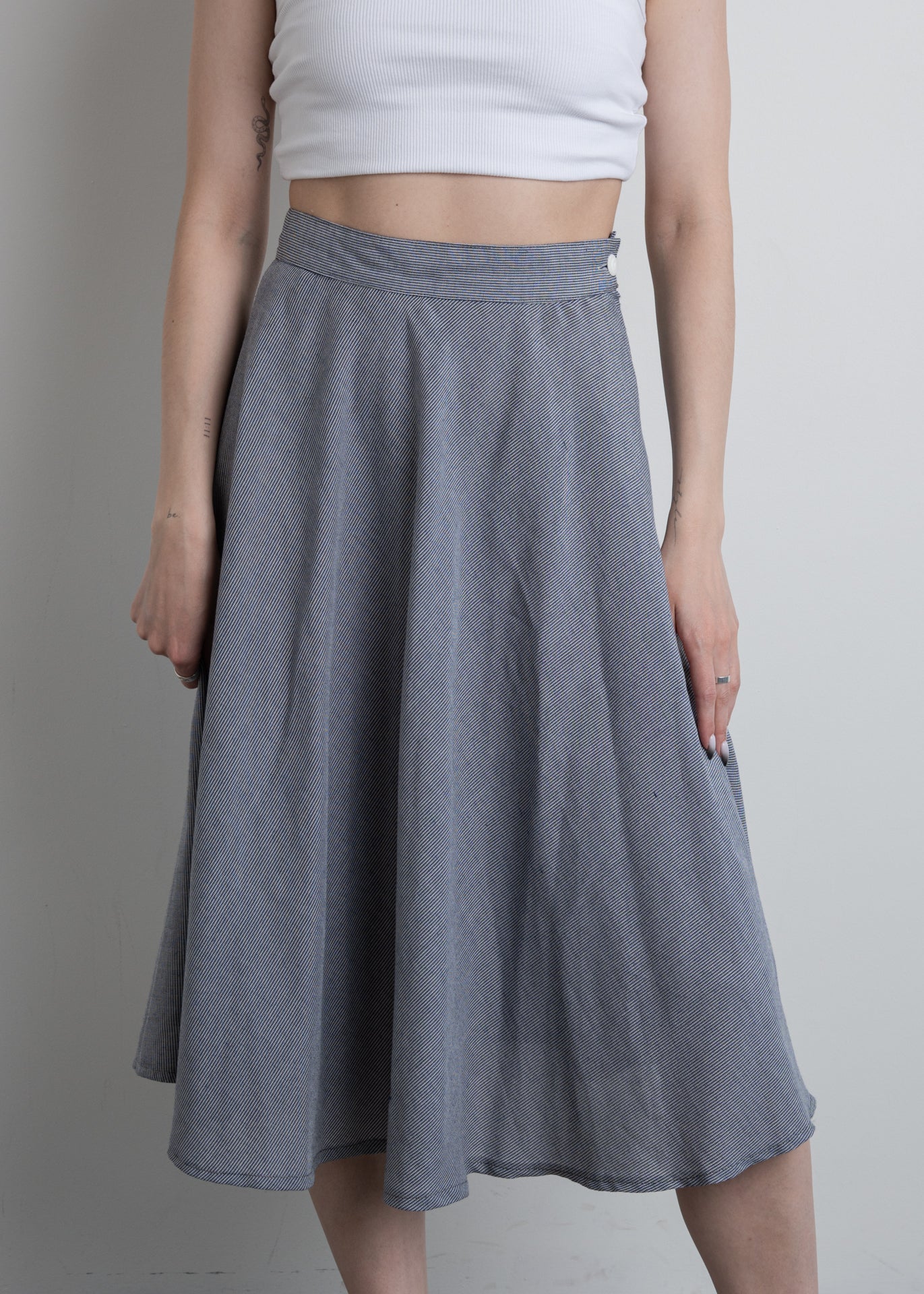 Vintage Blue Light Weight A-Line Midi Skirt