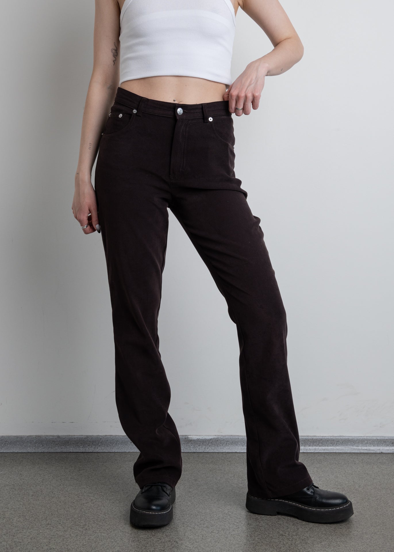 Vintage Brown Soft Velvet Straight Trousers