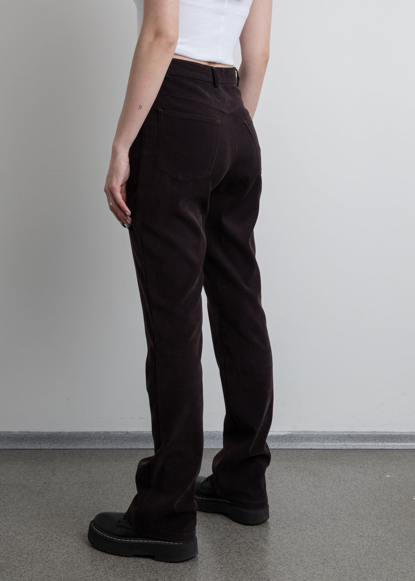 Vintage Brown Soft Velvet Straight Trousers