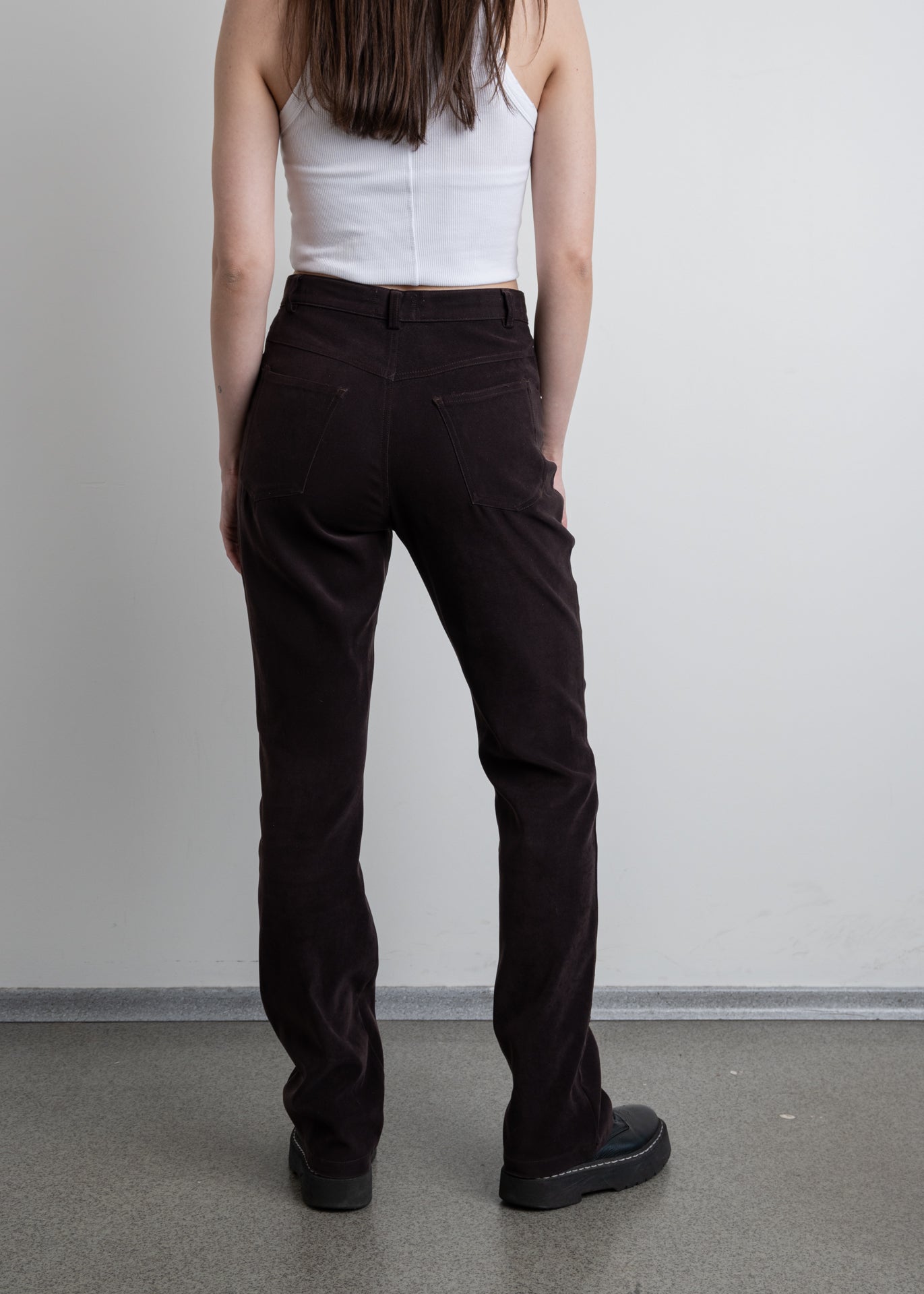 Vintage Brown Soft Velvet Straight Trousers