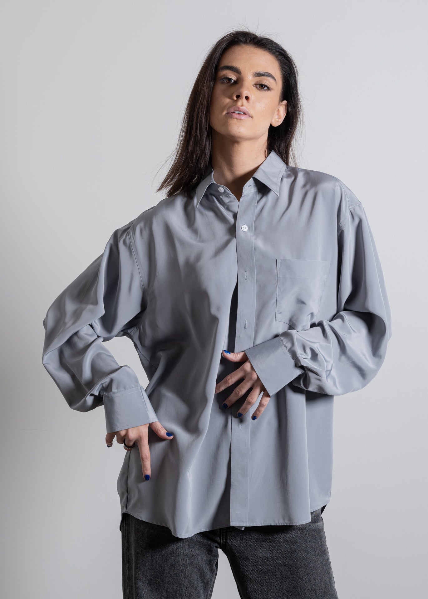 Vintage Grey Silky Light Weight Blouse