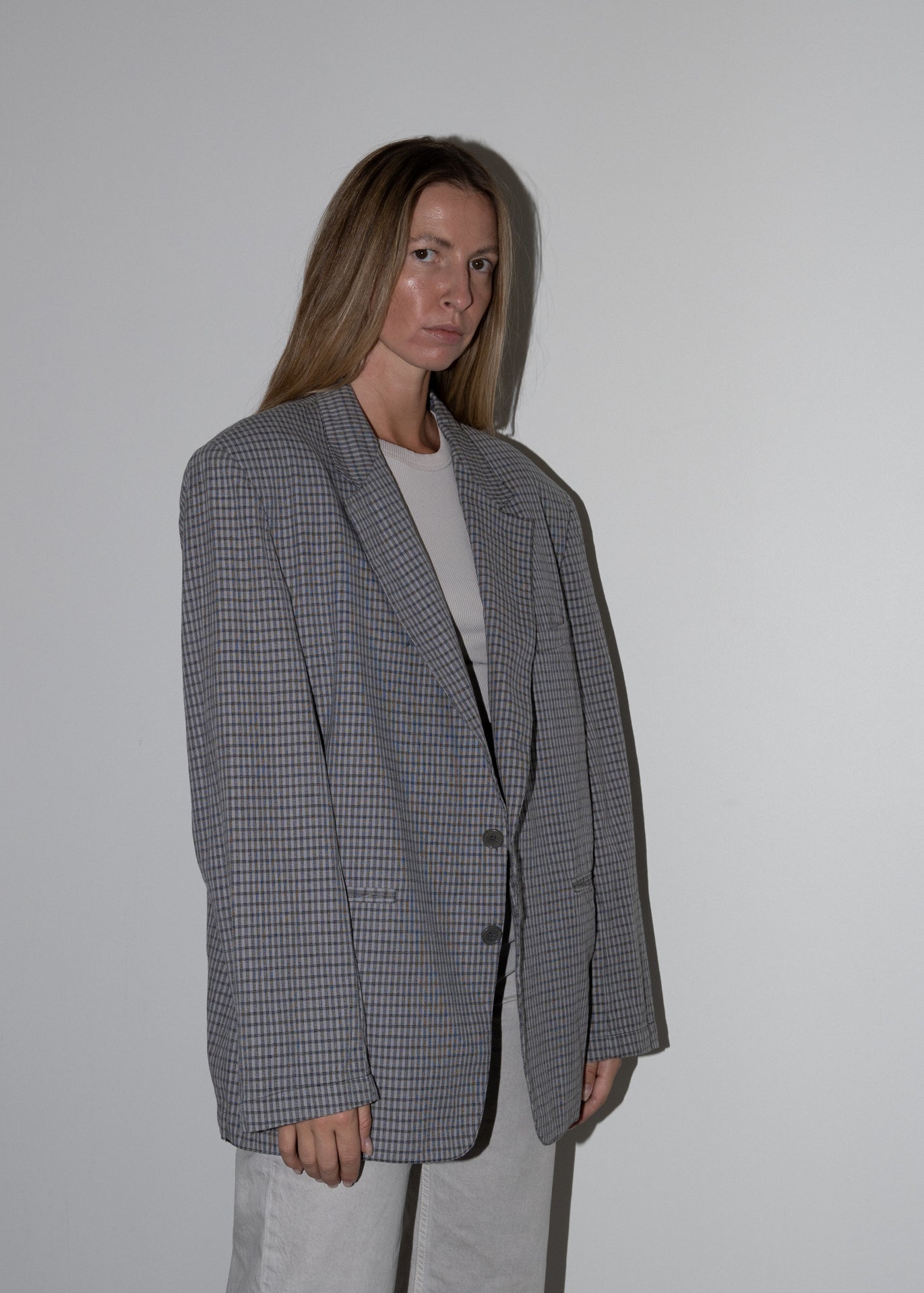 Vintage Grey Checked Oversized Light Weight Blazer