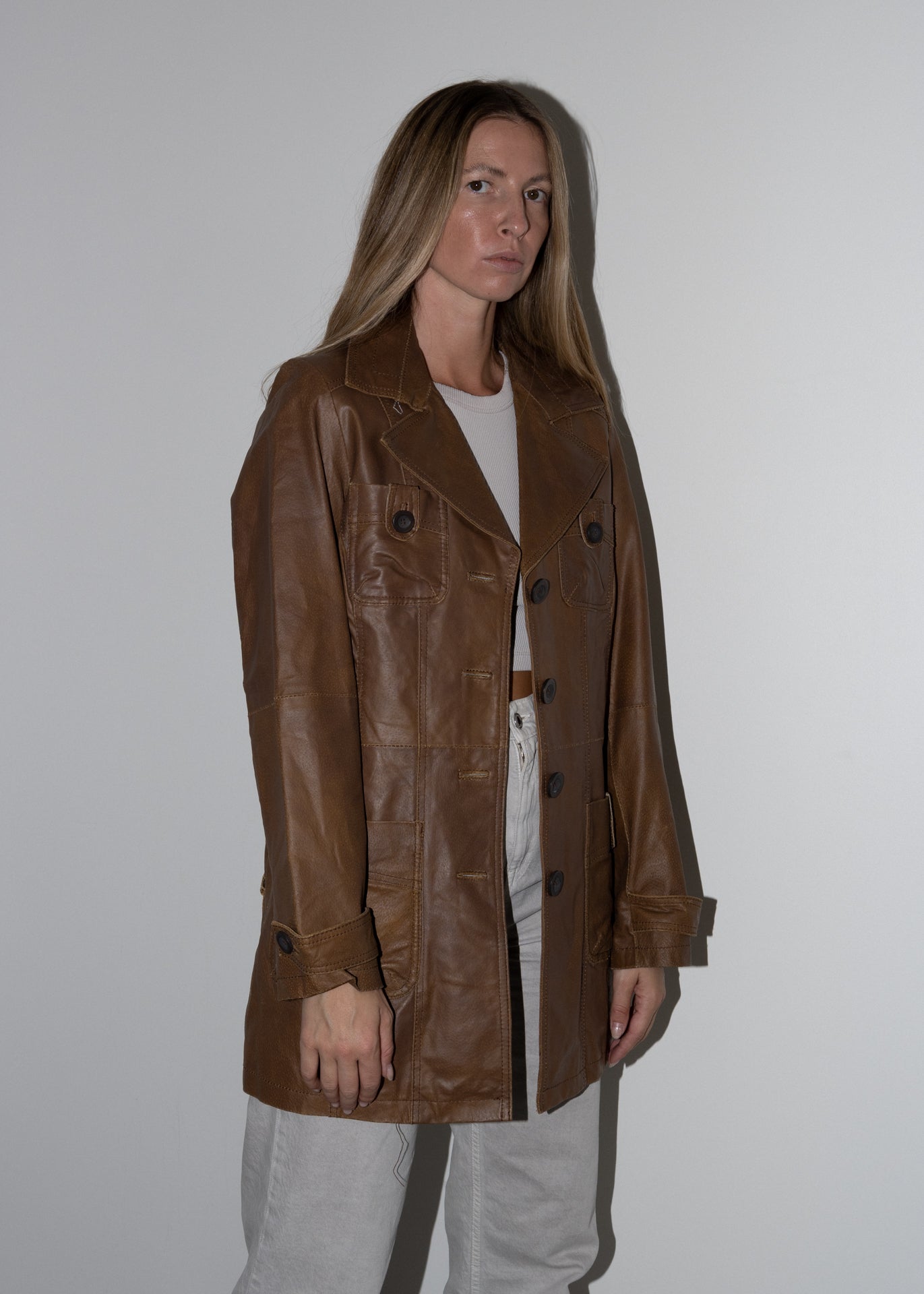Vintage Brown Oversized Leather Jacket