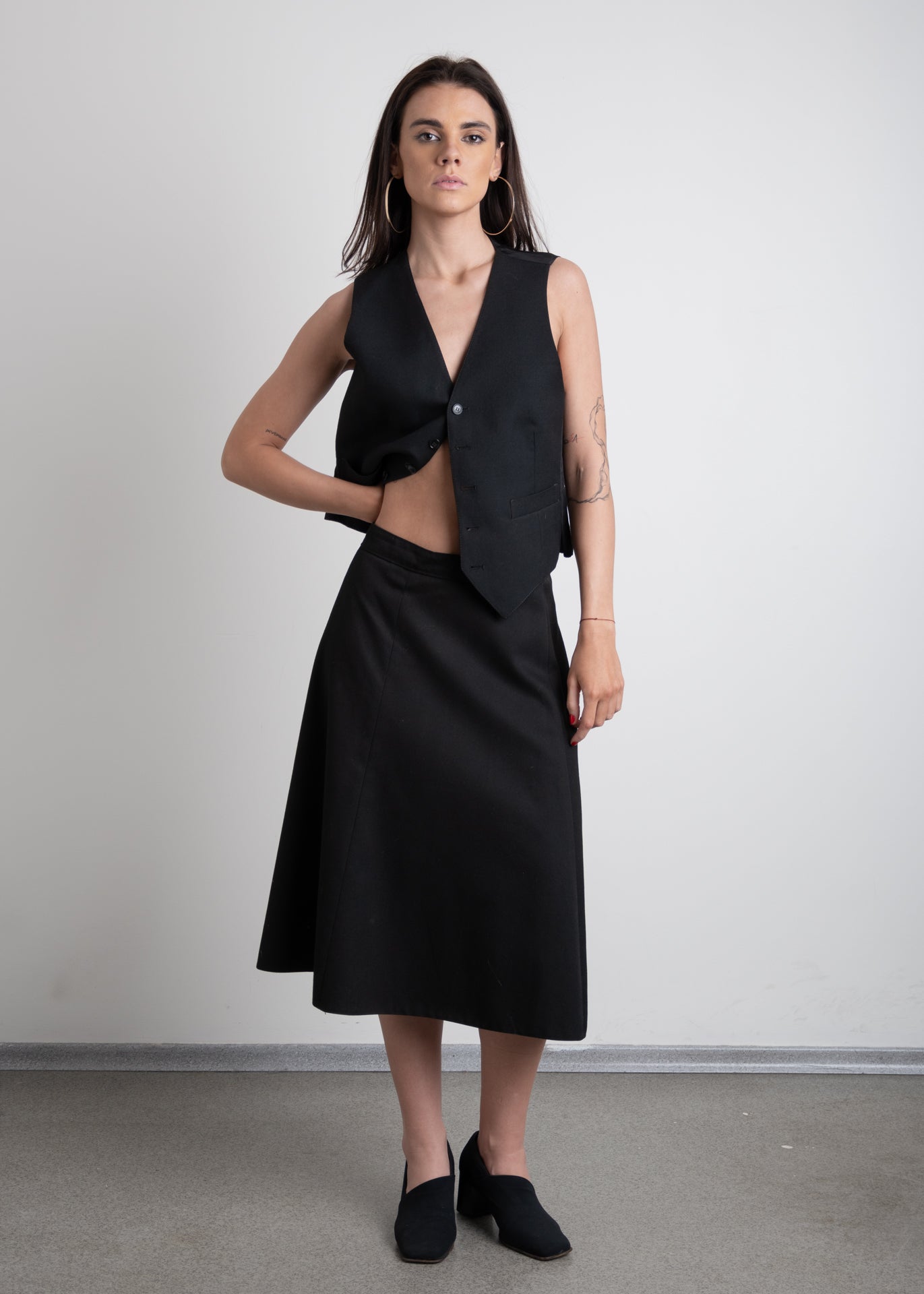 Vintage Black A-Line Midi Skirt