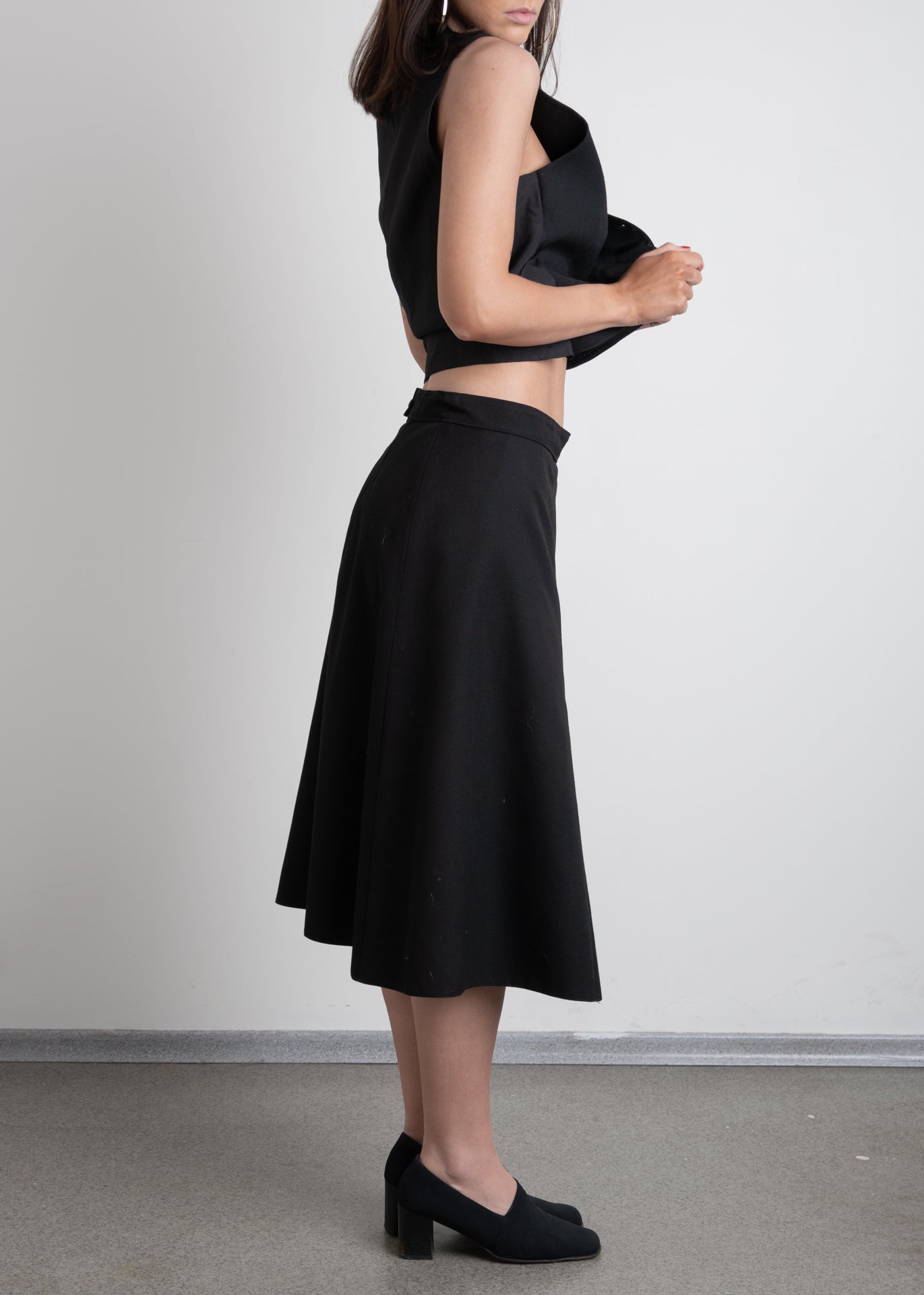 Vintage Black A-Line Midi Skirt