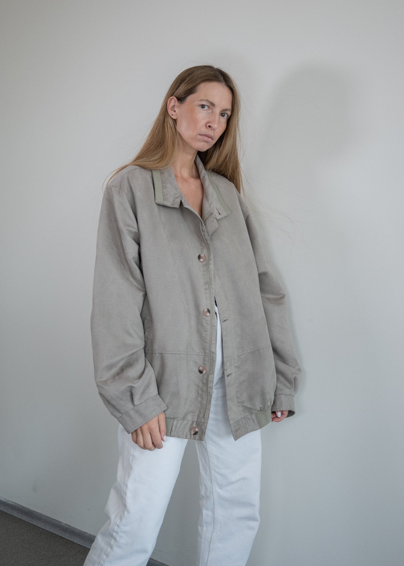 Vintage Grey Velvet Oversized Bomber Jacket