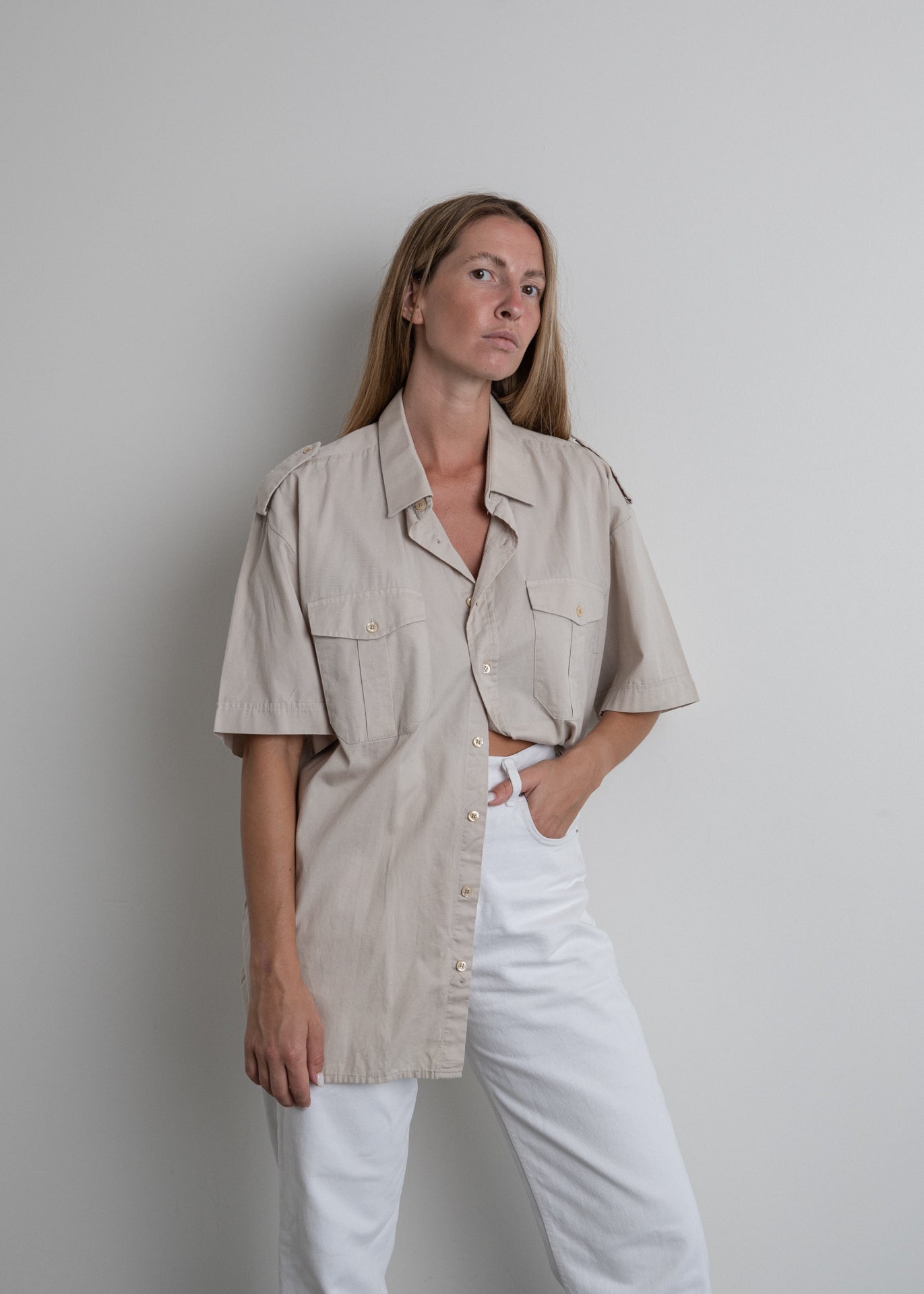 Vintage Beige Oversized Buttoned Shirt