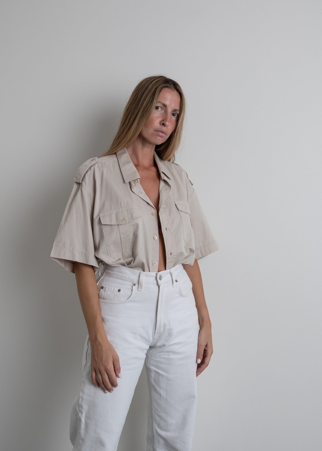 Vintage Beige Oversized Buttoned Shirt