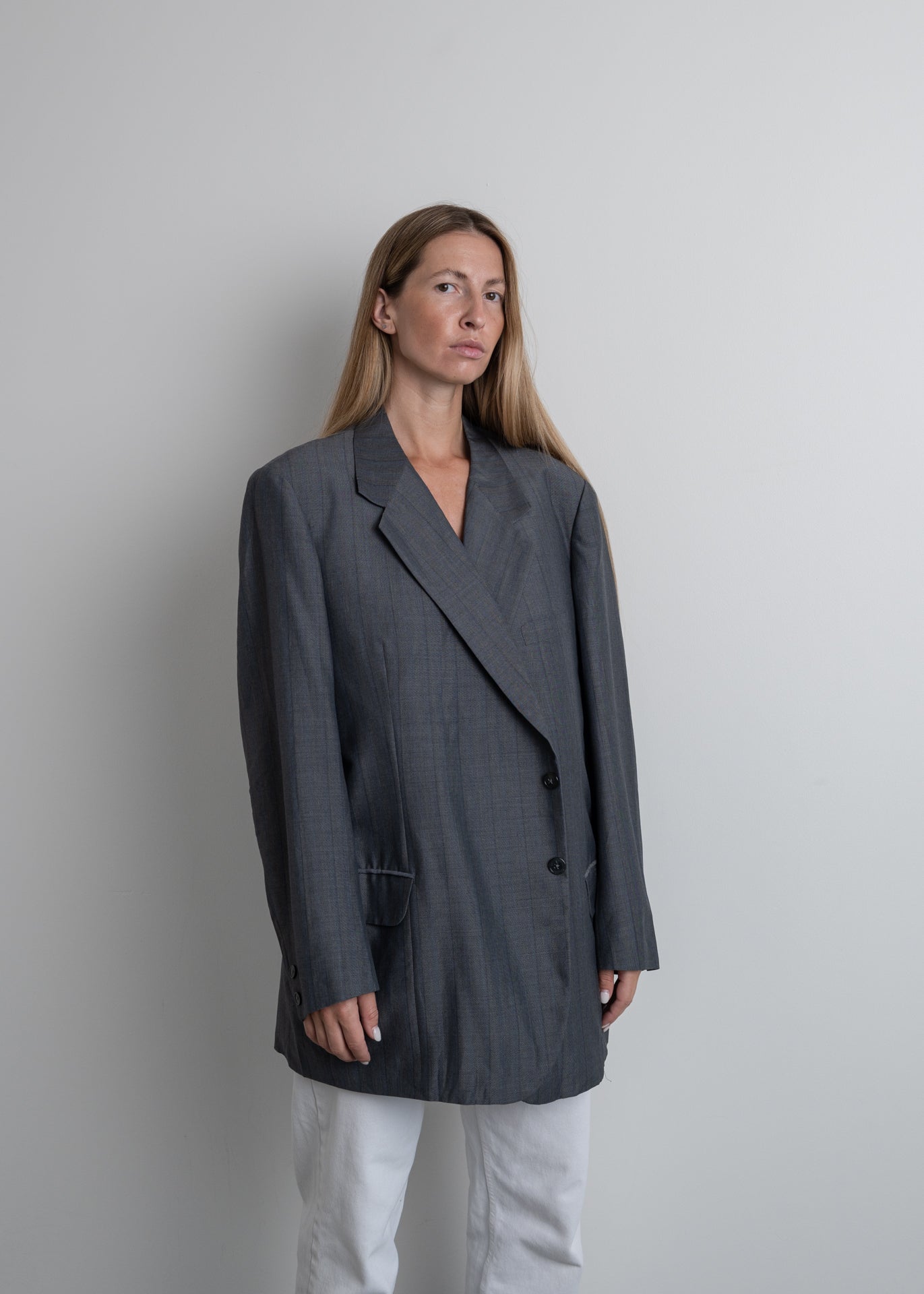 Vintage Oversized Blazer in Grey & Blue Tones