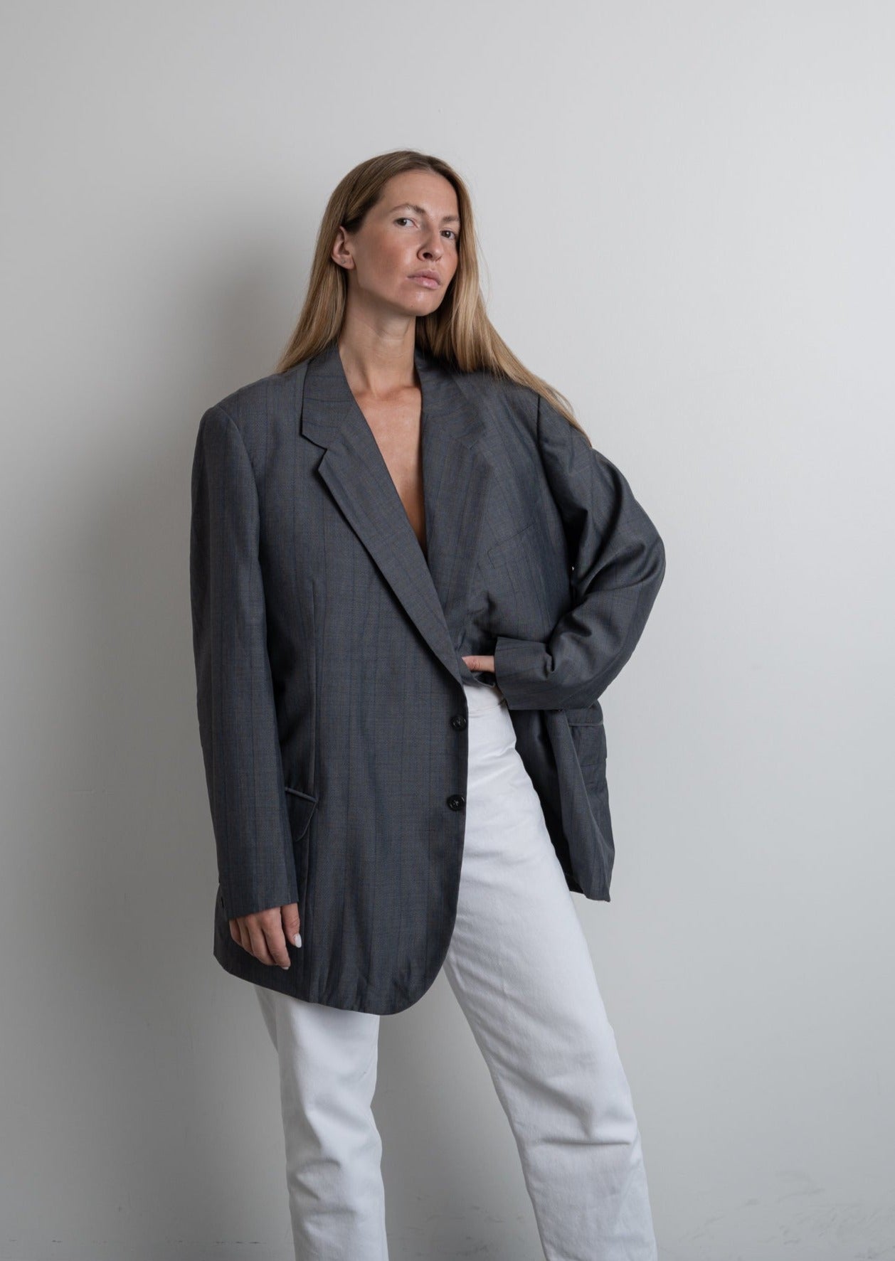 Vintage Oversized Blazer in Grey & Blue Tones