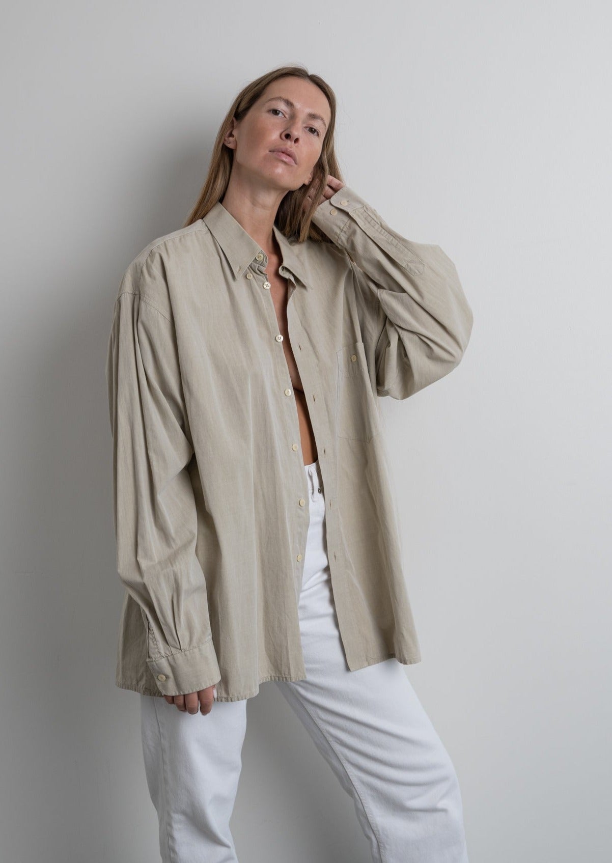 Vintage Beige Oversized Cotton Shirt