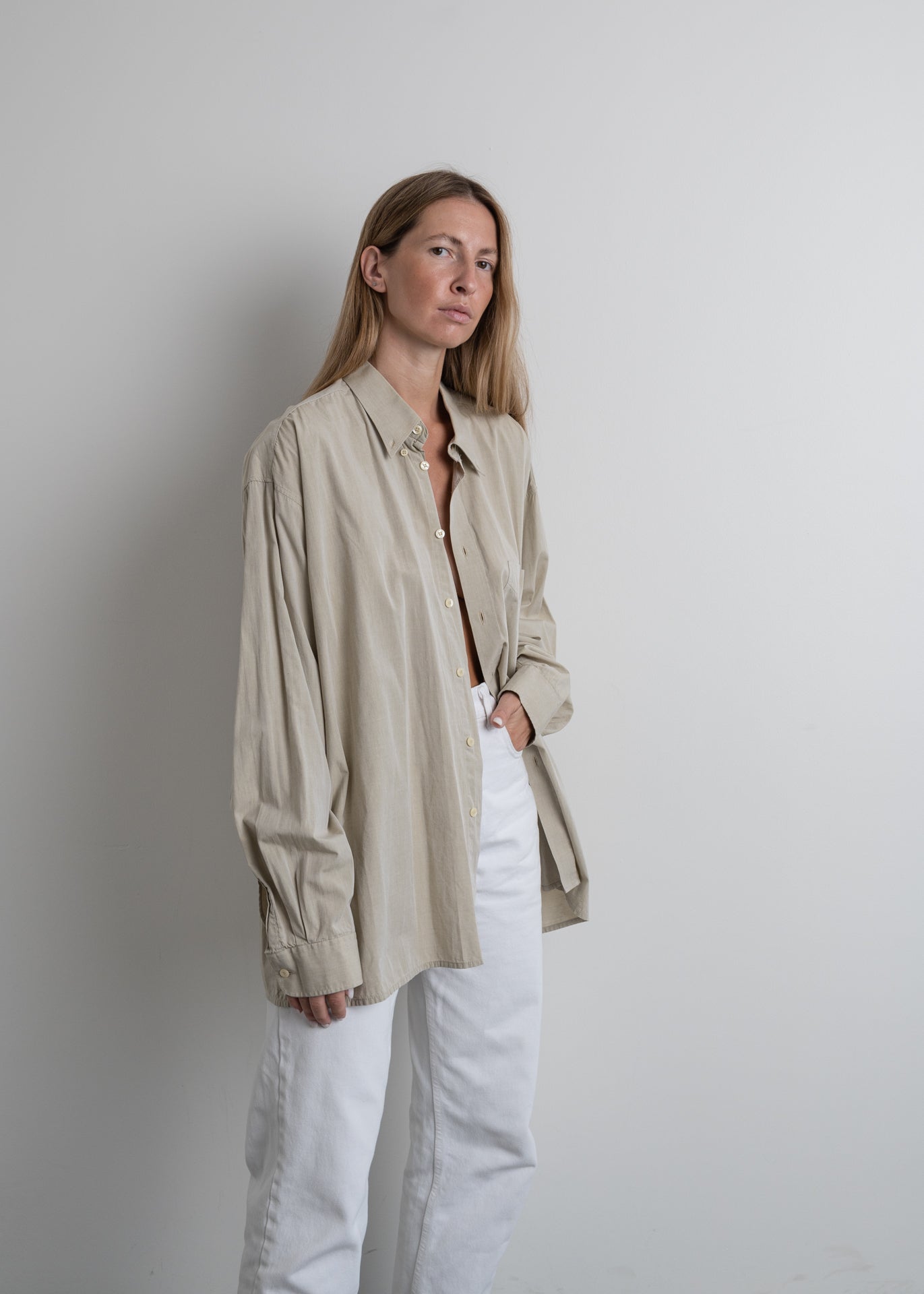 Vintage Beige Oversized Cotton Shirt