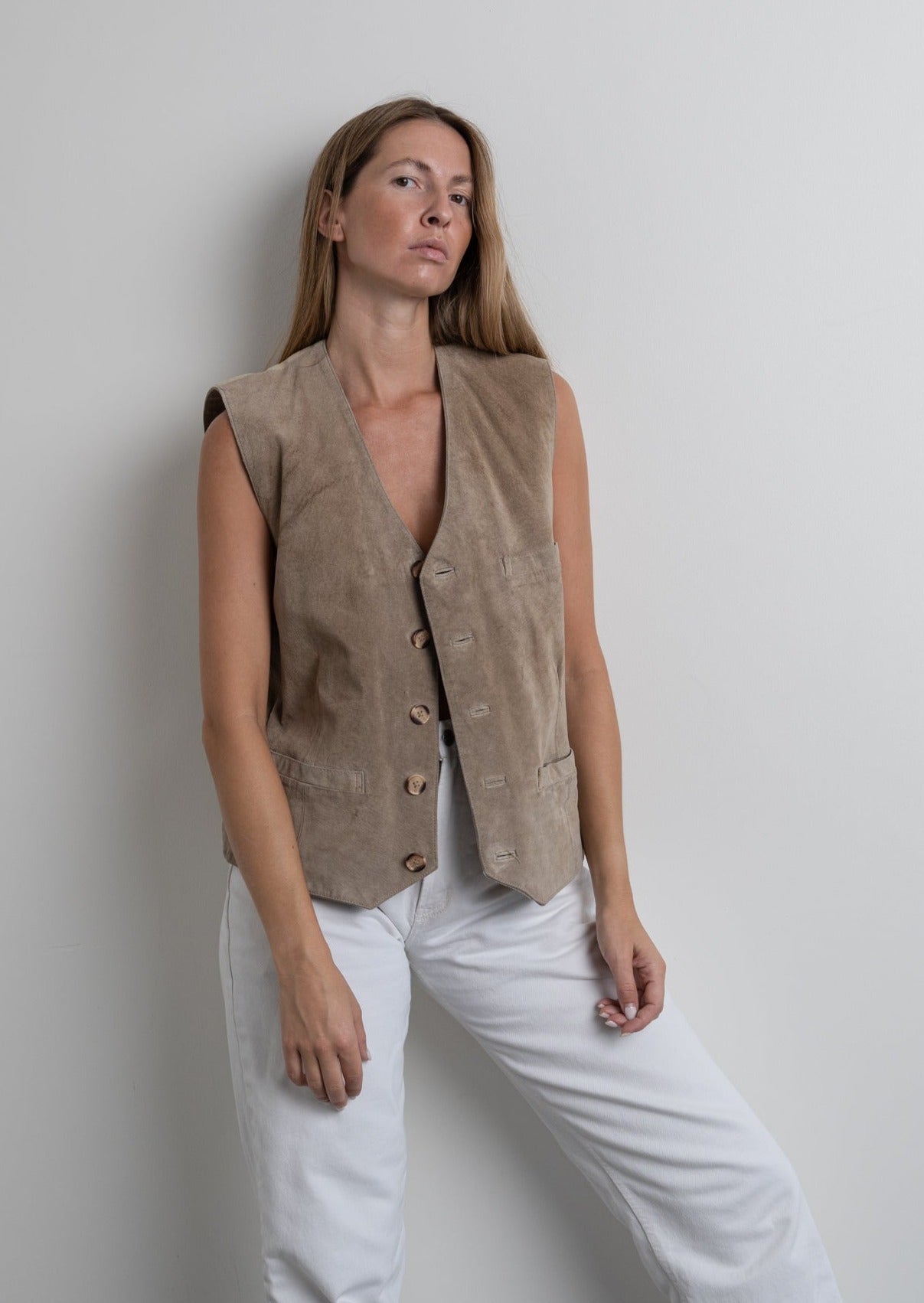 Vintage Grey Oversized Suede Vest