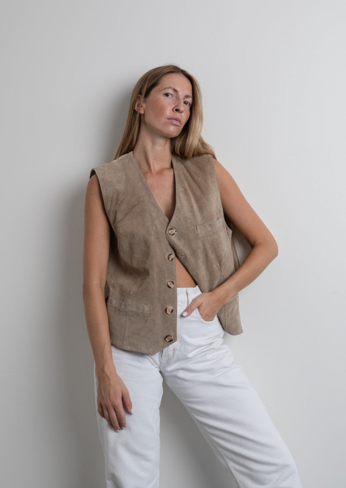 Vintage Grey Oversized Suede Vest