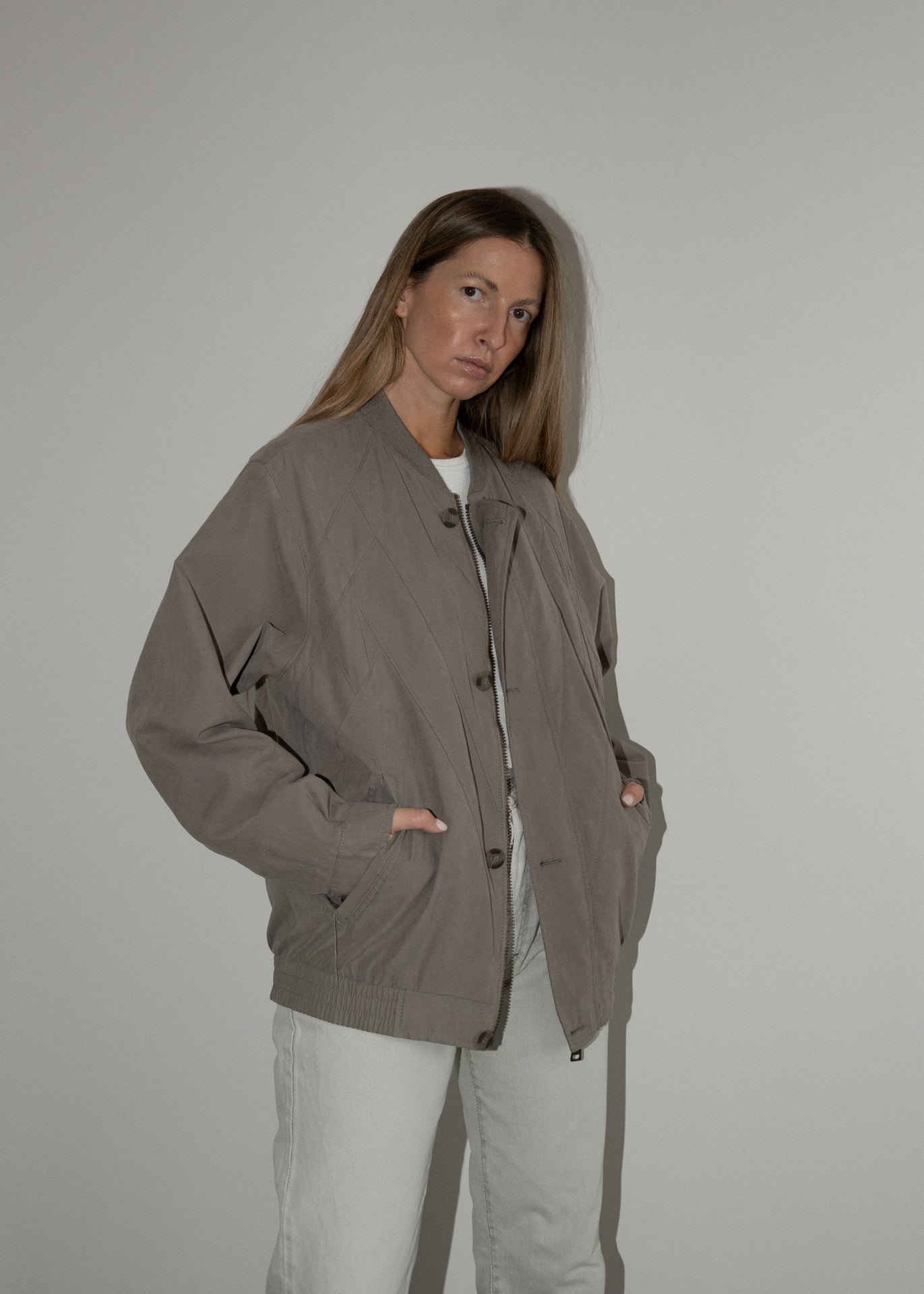 Vintage Oversized Bomber Jacket in Khaki