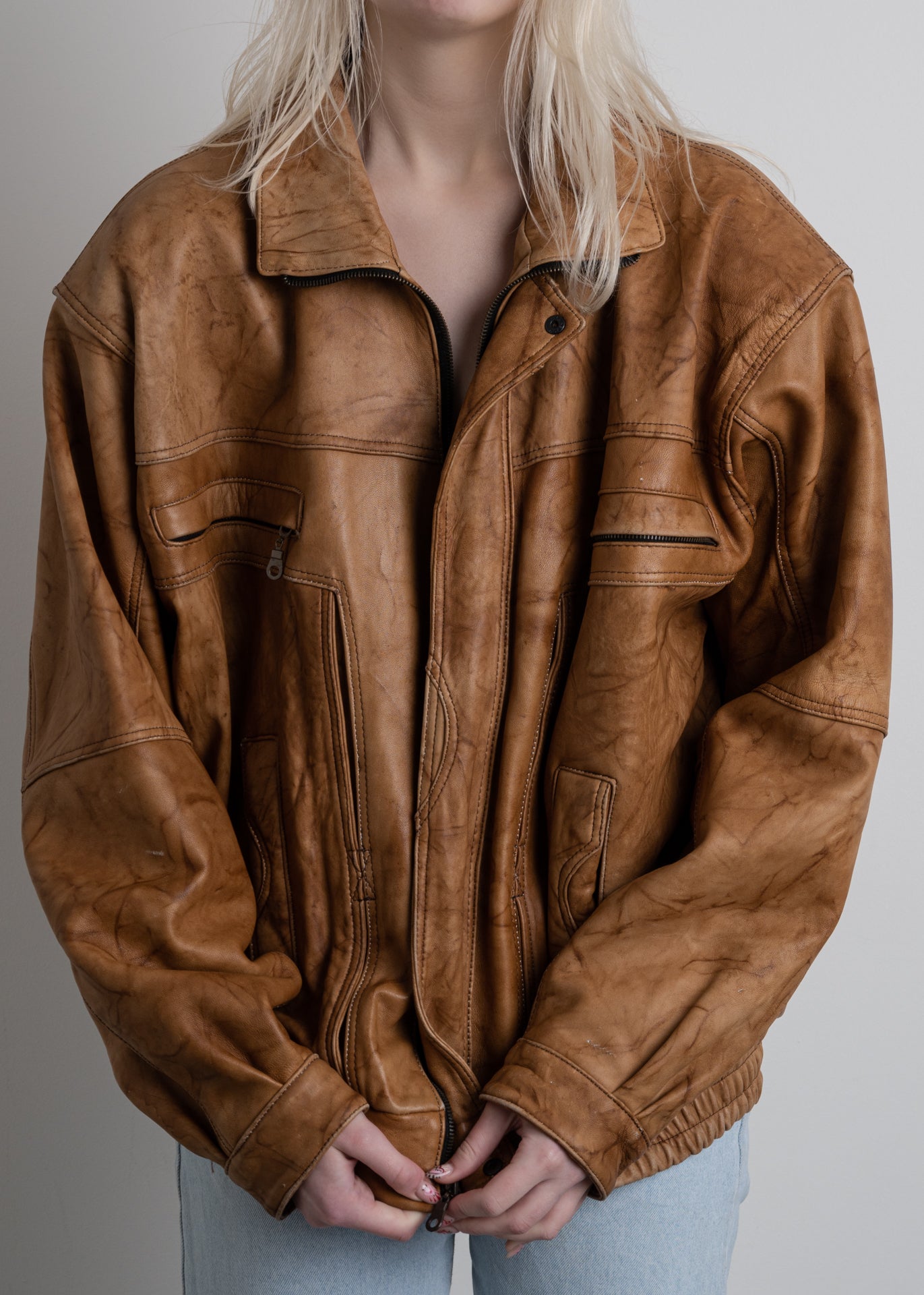 Vintage Brown Oversized Leather Jacket