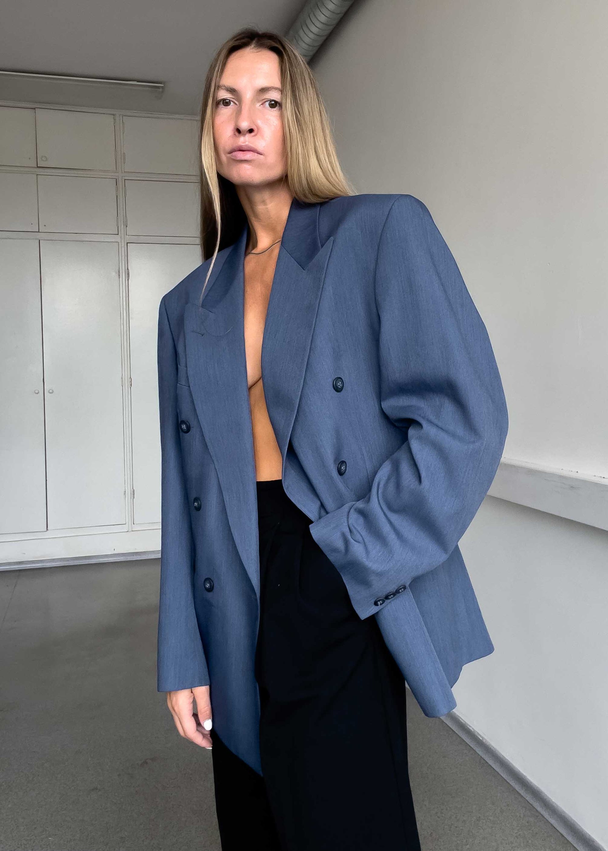 Vintage Blue Oversized Double Breasted Blazer