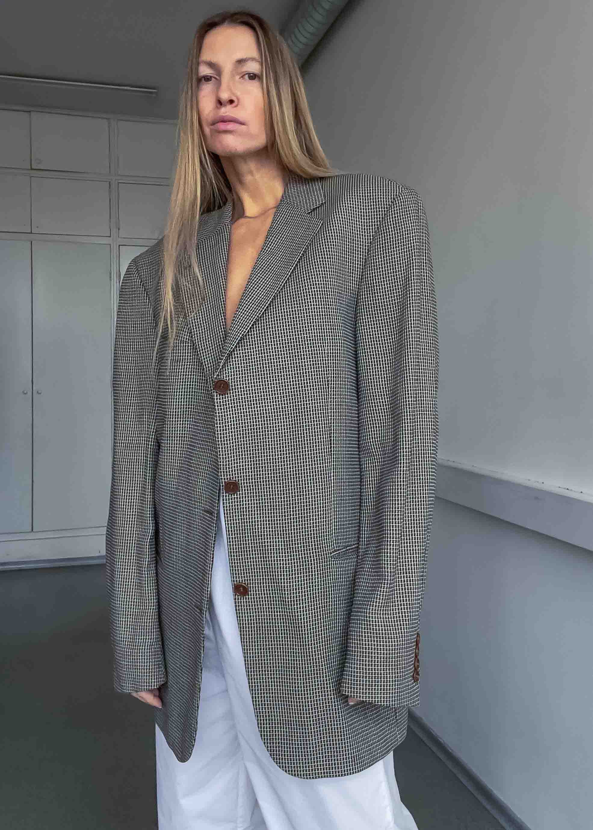 Vintage Brown Checked Oversized Blazer