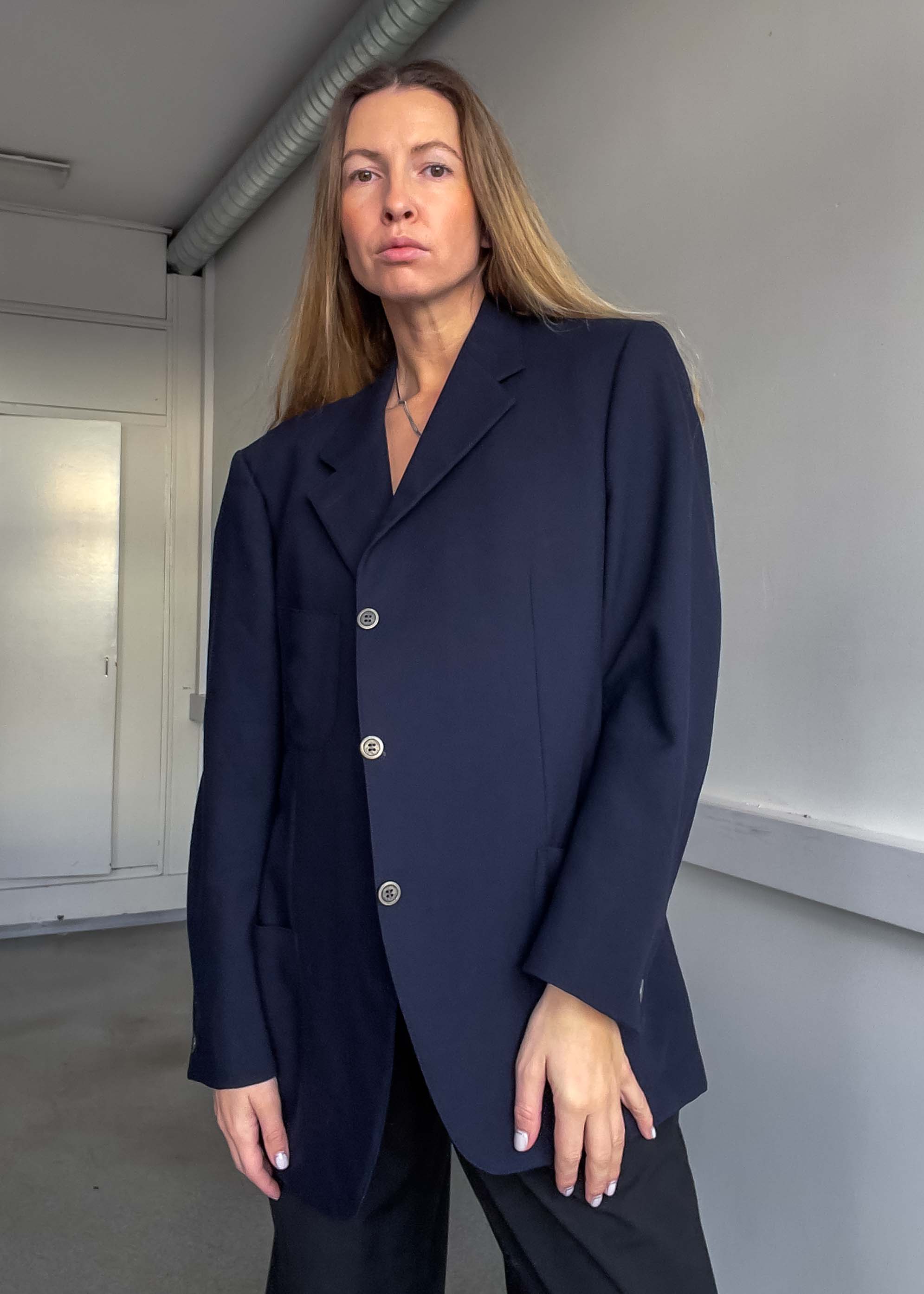 Vintage Navy Blue Oversized 100% WOOL Blazer