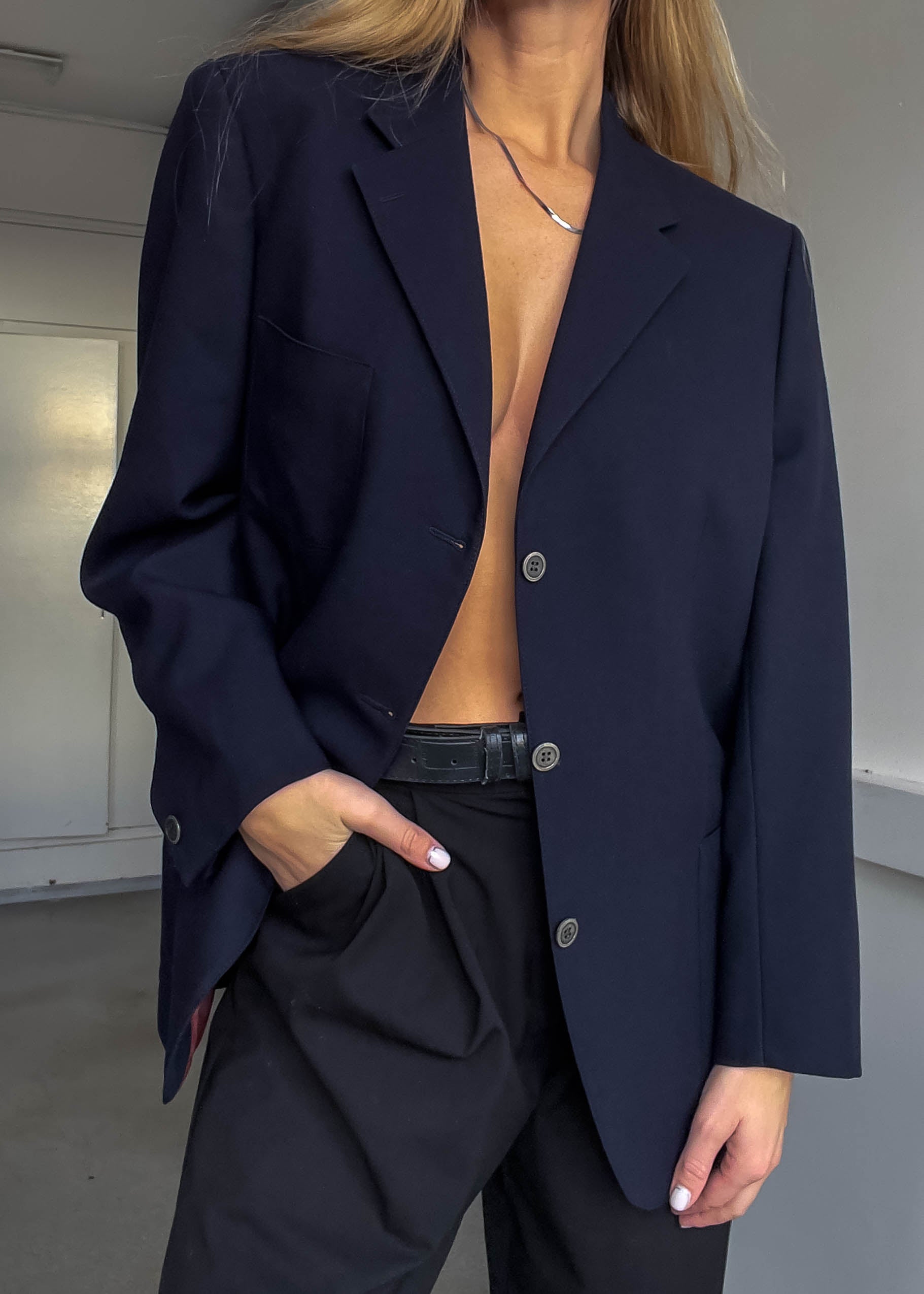Vintage Navy Blue Oversized 100% WOOL Blazer