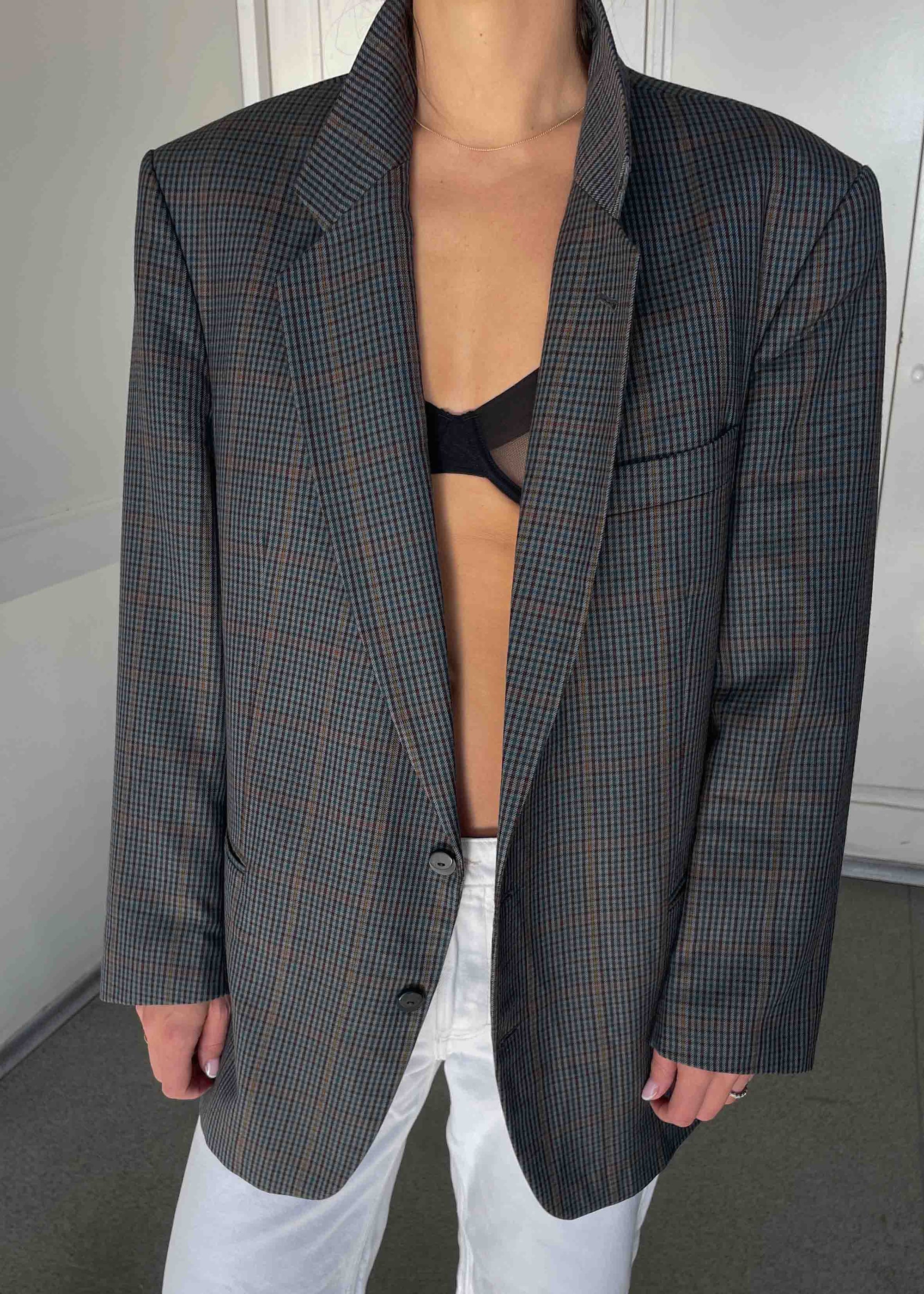 Vintage Multicoloured Checked Oversized Blazer