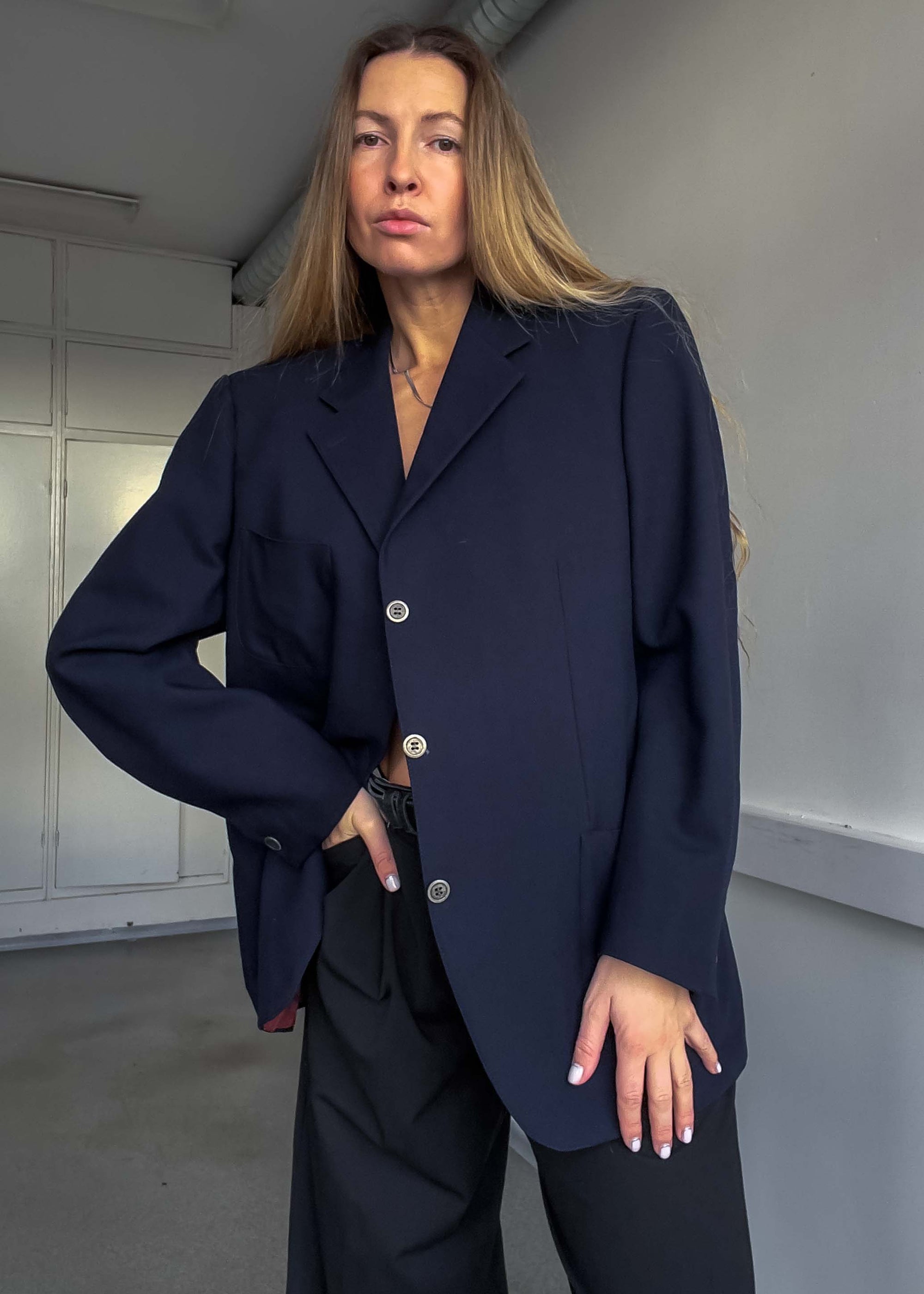 Vintage Navy Blue Oversized 100% WOOL Blazer