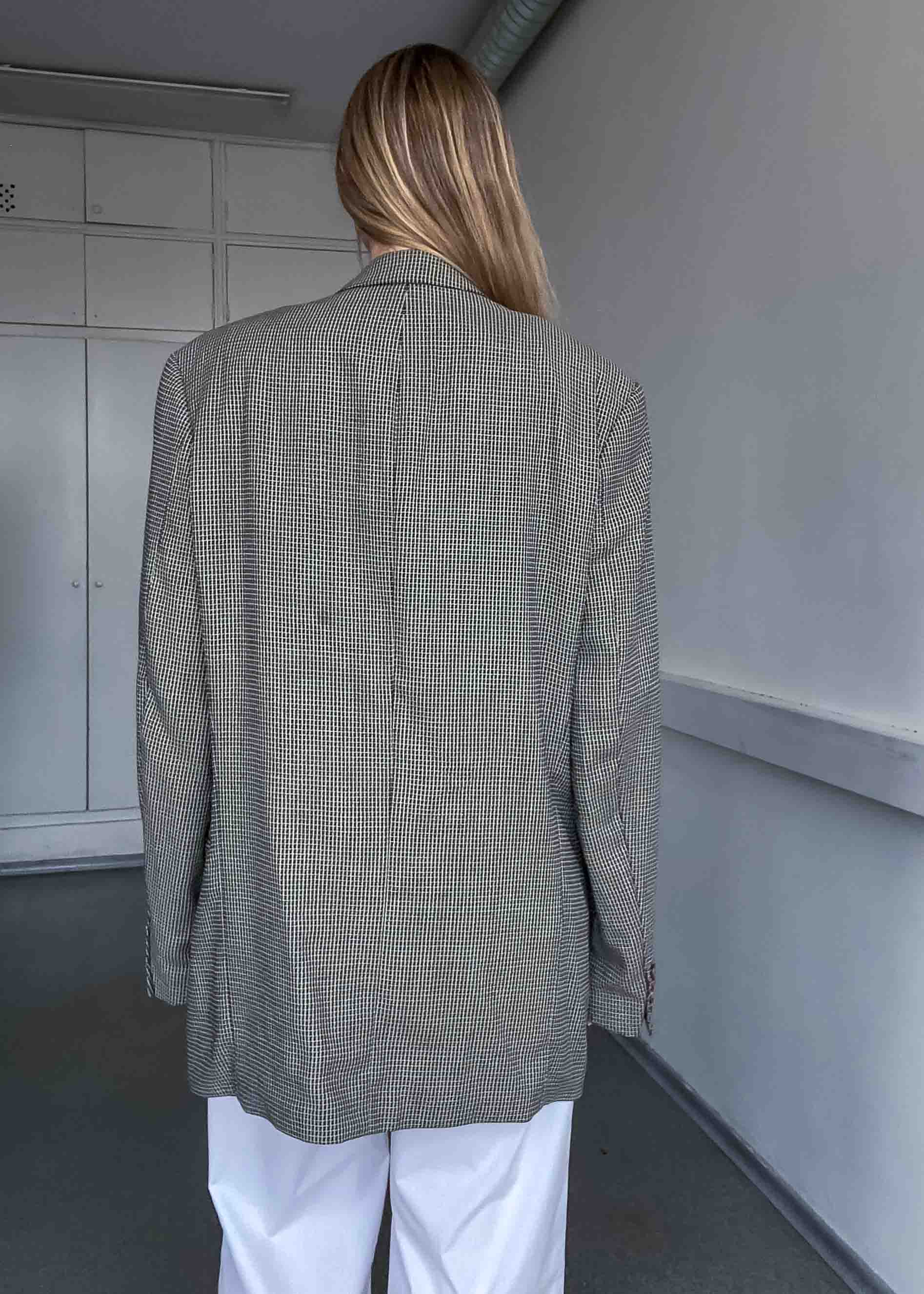 Vintage Brown Checked Oversized Blazer