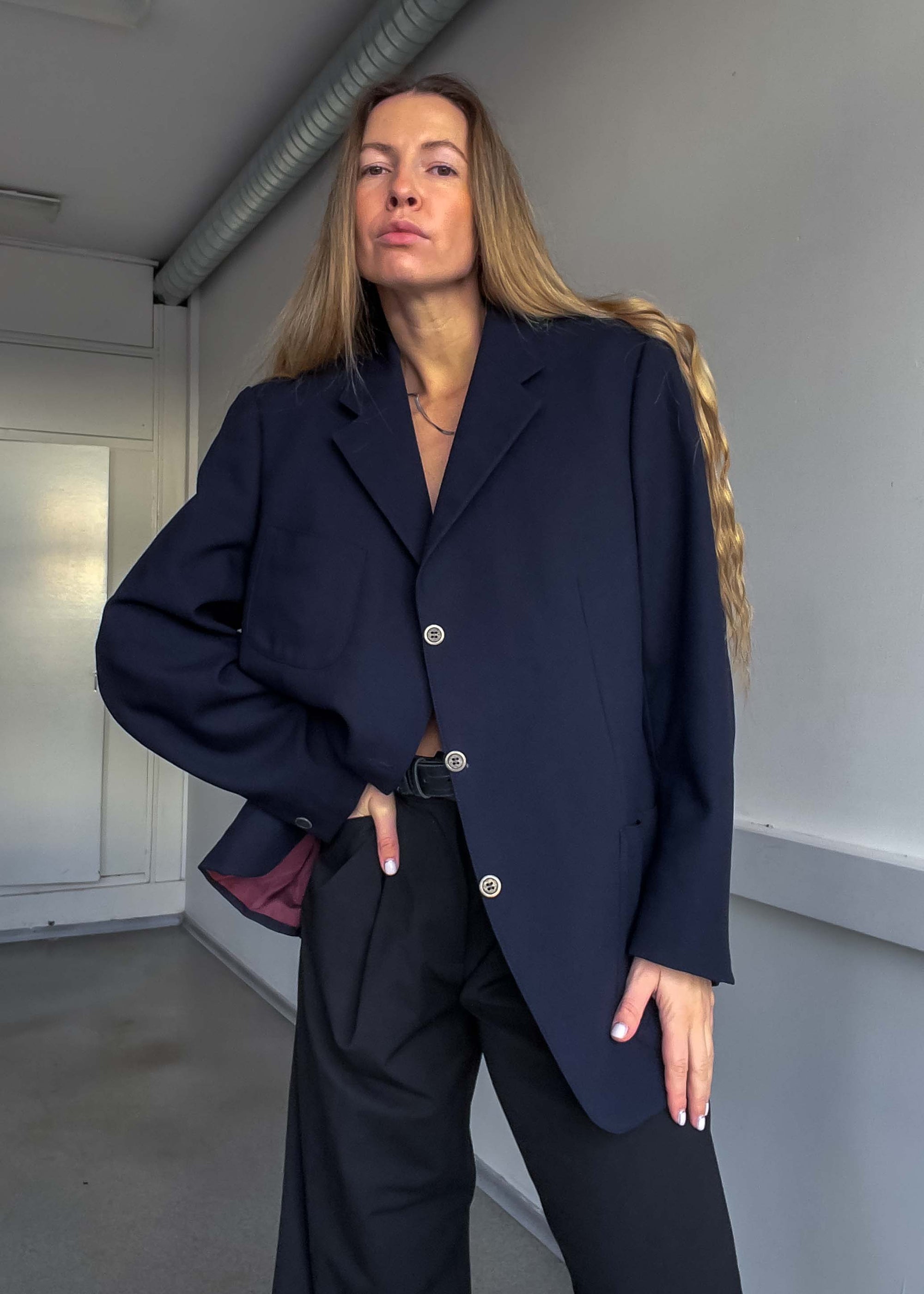 Vintage Navy Blue Oversized 100% WOOL Blazer