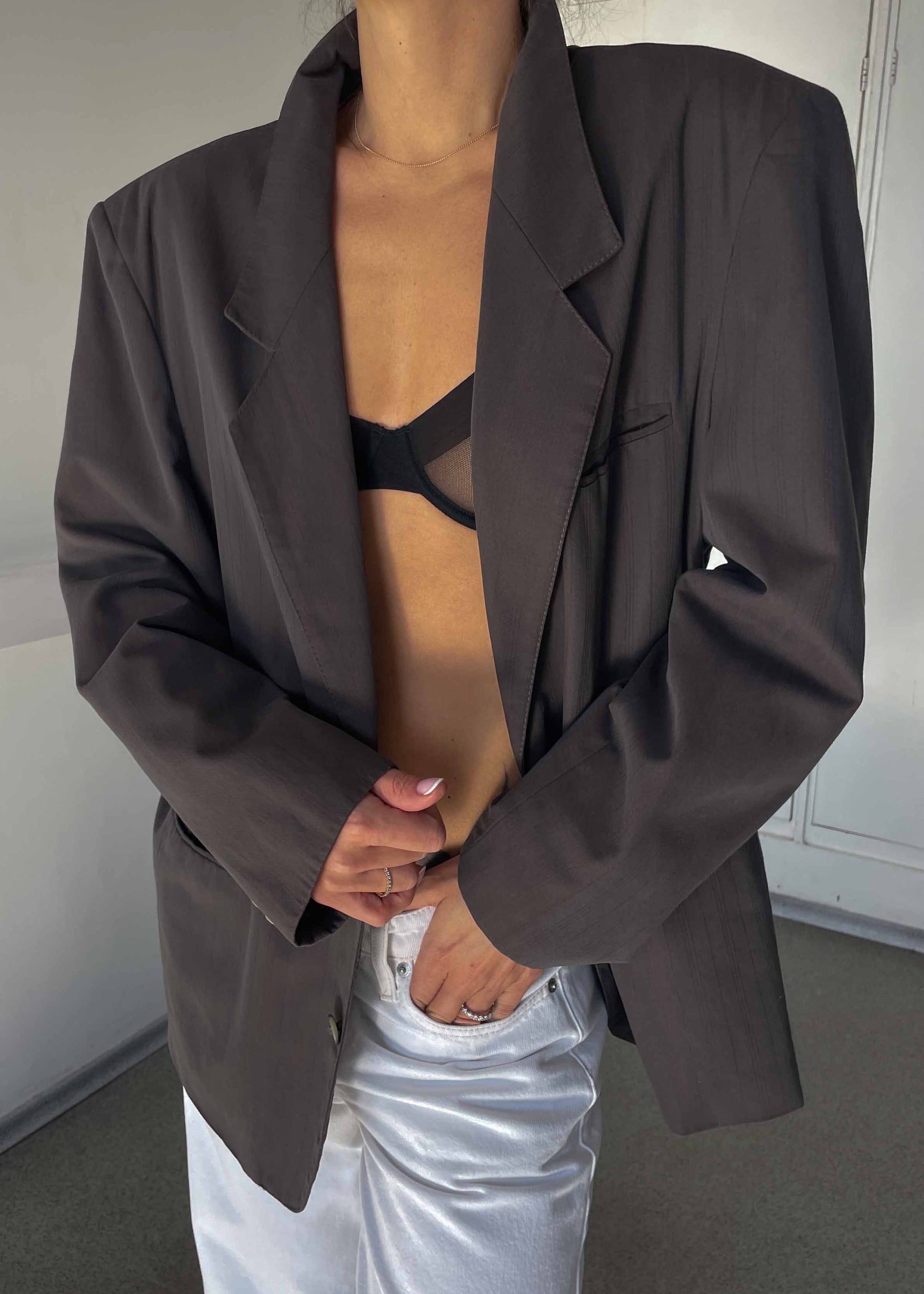 Vintage Brown Stripped Oversized Blazer