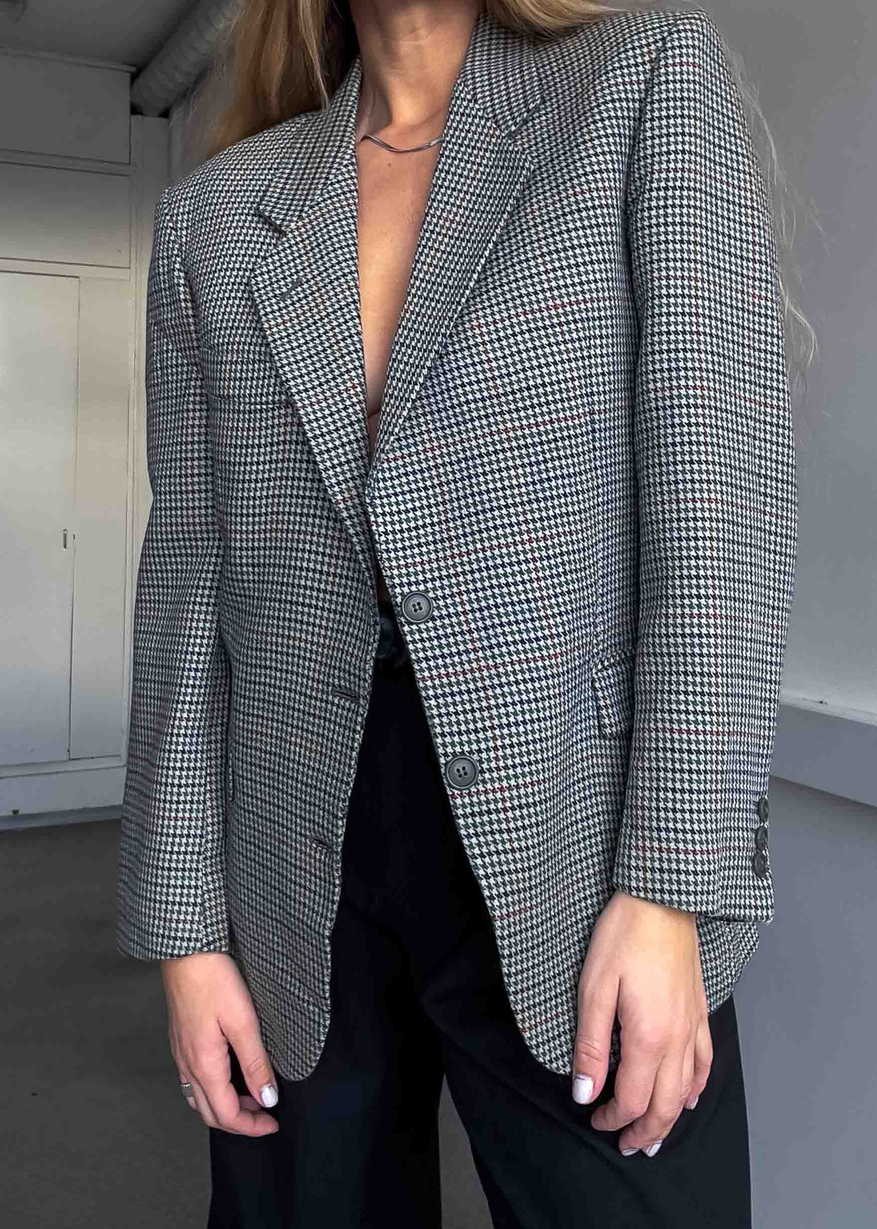 Vintage Dogtooth Print Oversized 100% WOOL Blazer