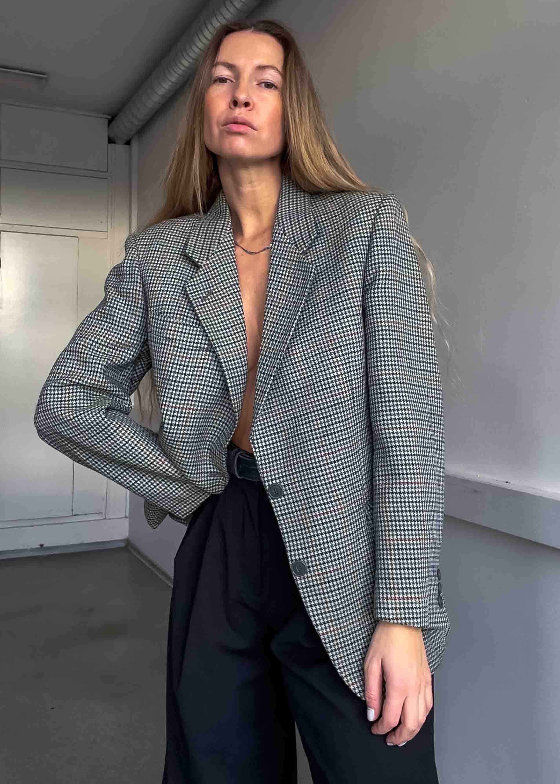 Vintage Dogtooth Print Oversized 100% WOOL Blazer