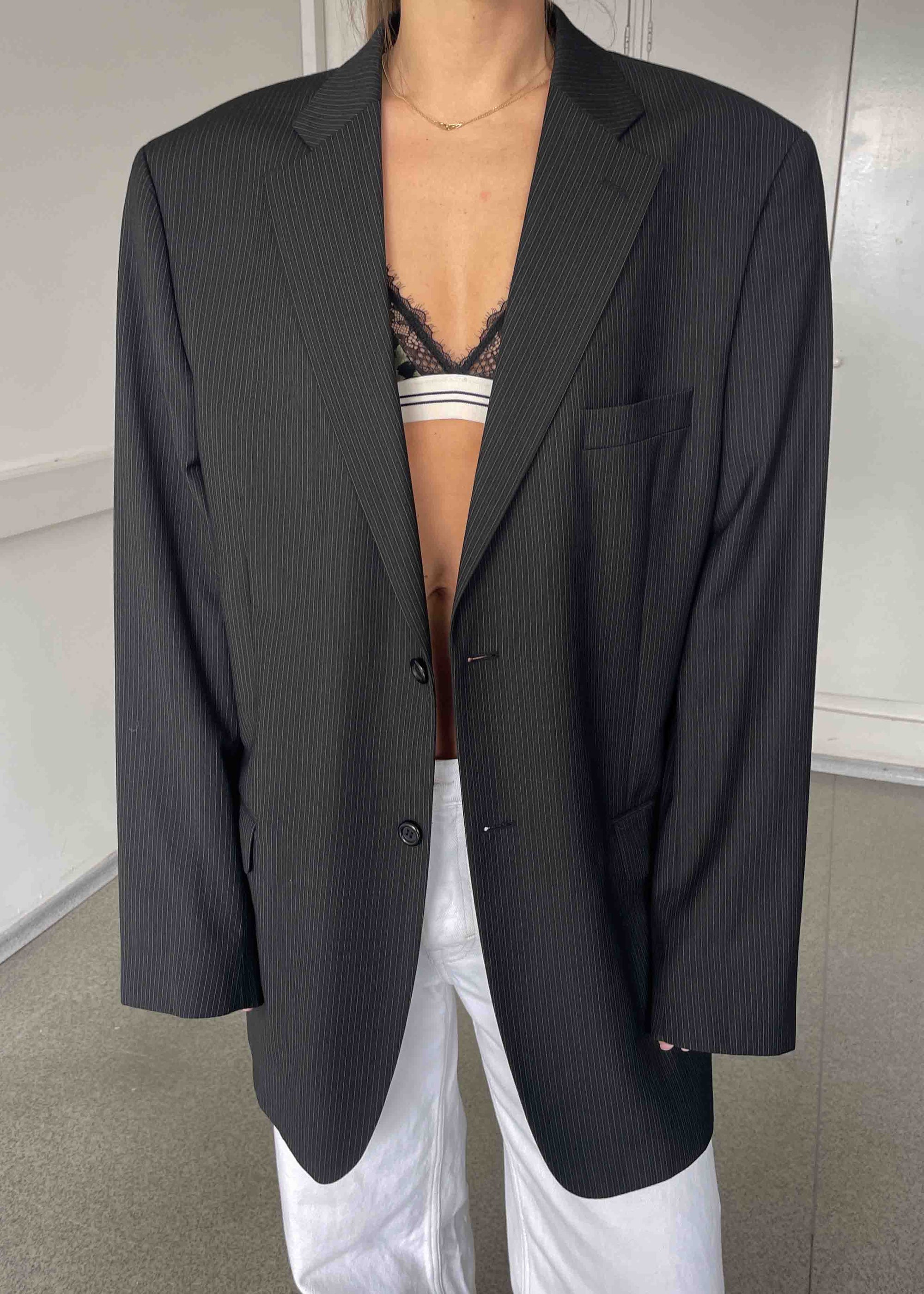 Vintage Black Striped Oversized Blazer