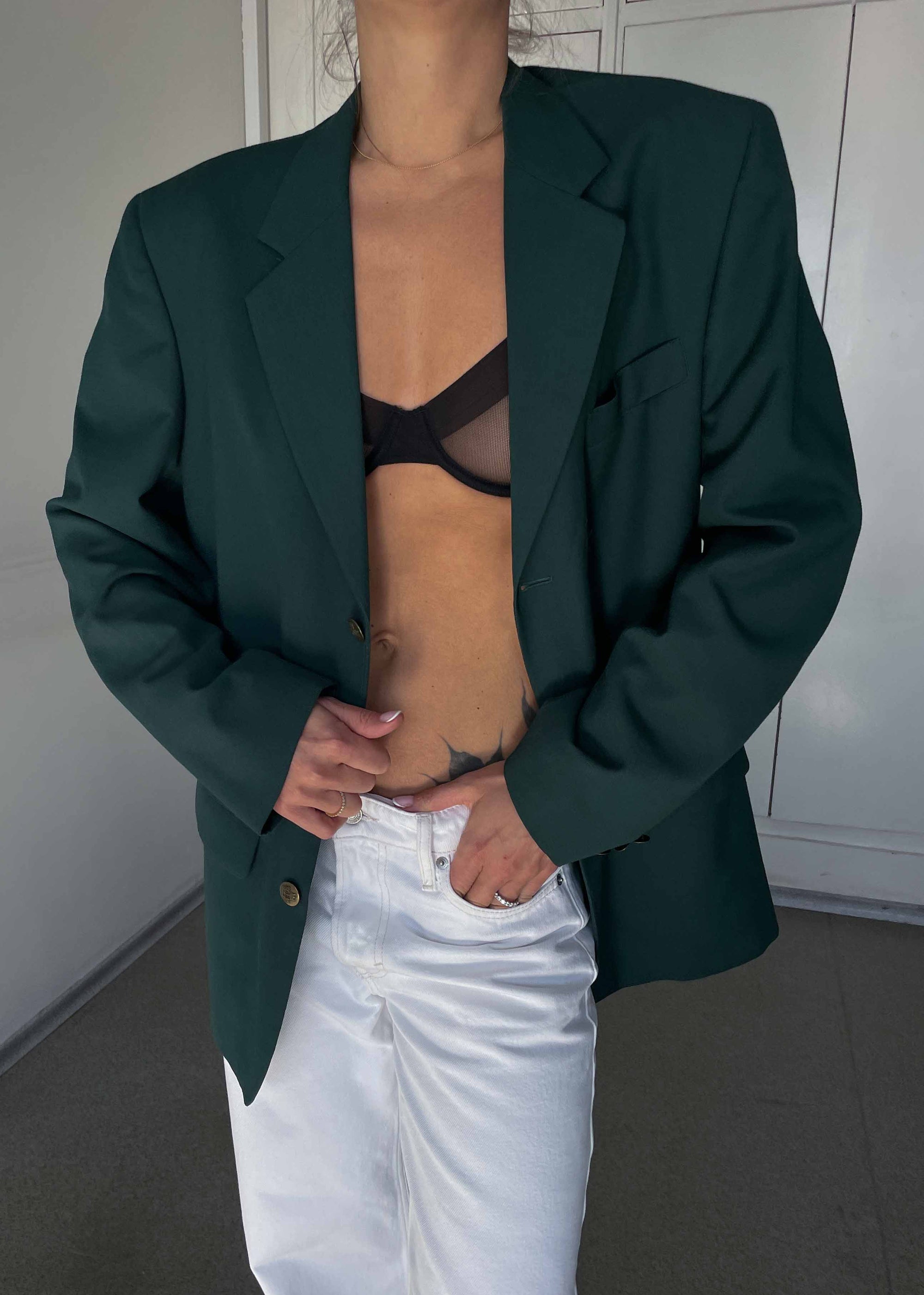 Vintage Bottle Green Oversized Blazer