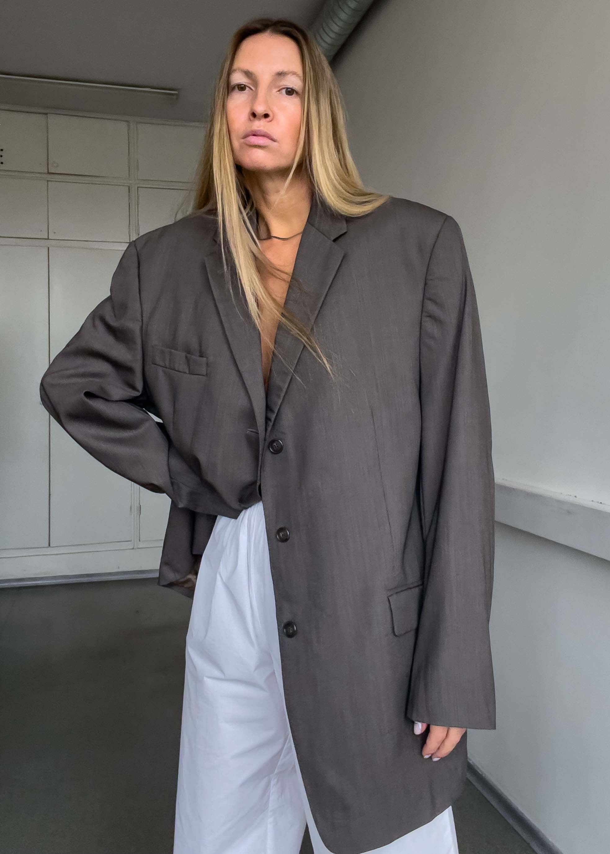 Vintage CALVIN KLEIN Oversized Blazer in Warm Grey & Brown Tone