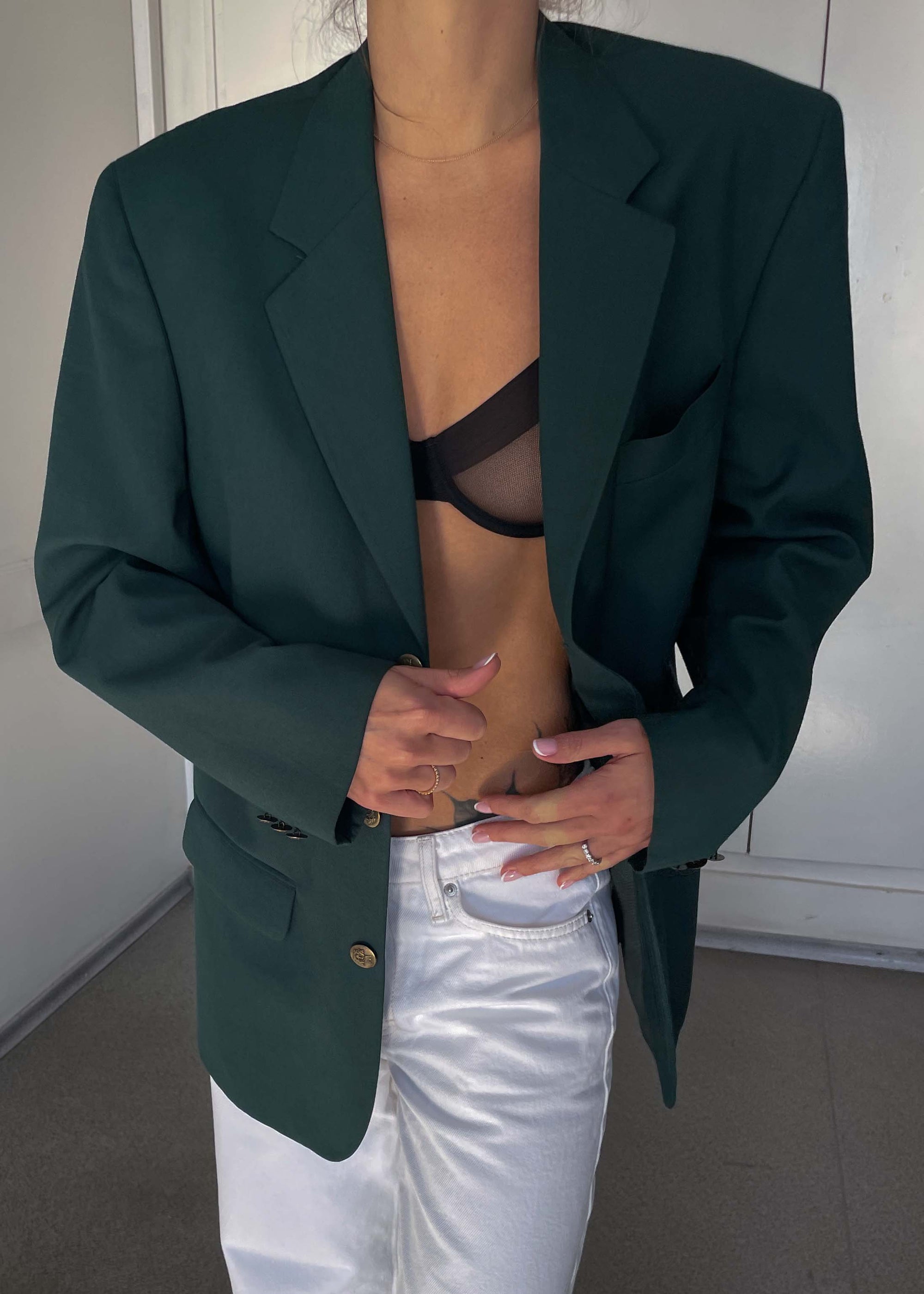 Vintage Bottle Green Oversized Blazer