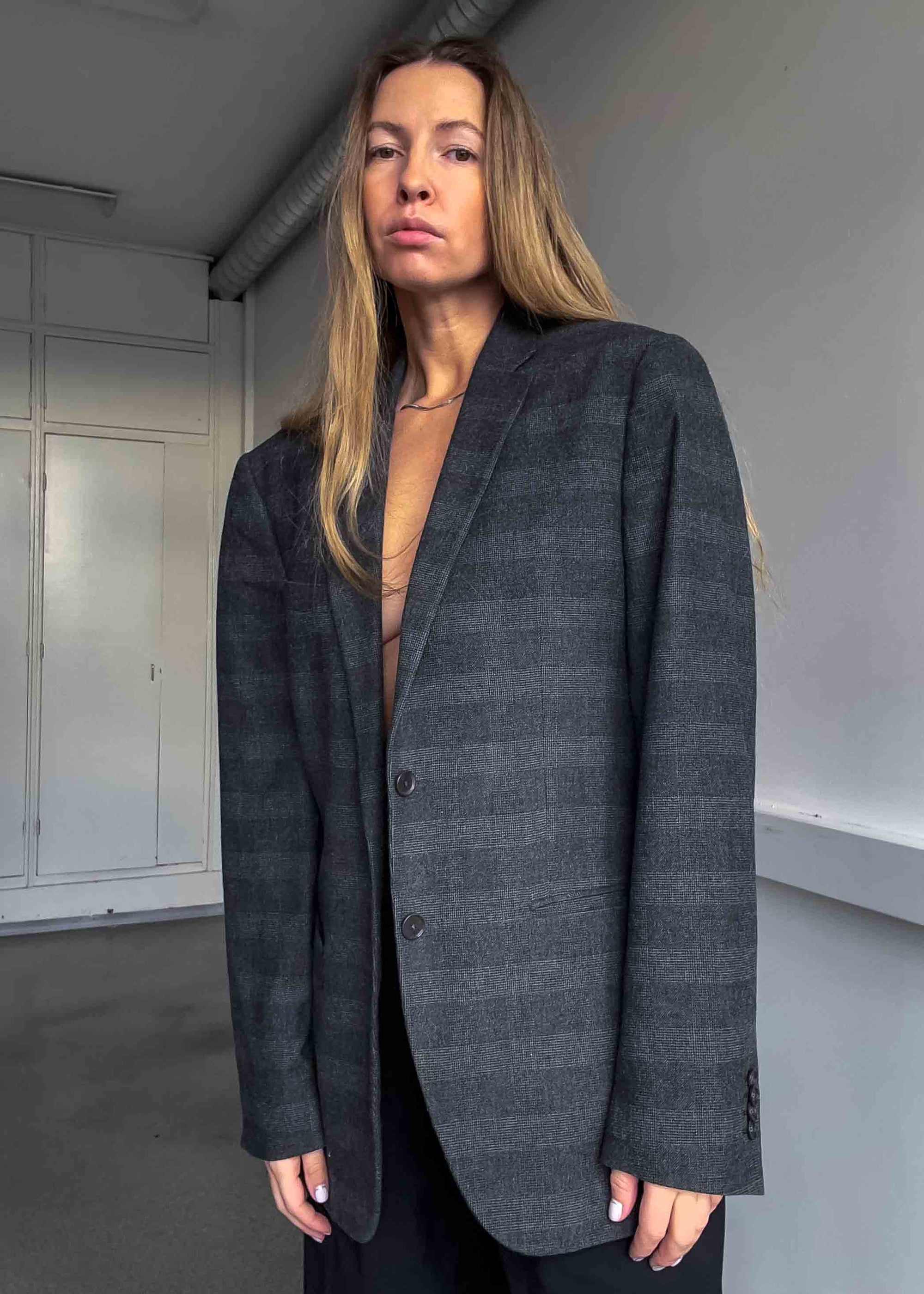 Vintage Grey Patterned Oversized Blazer