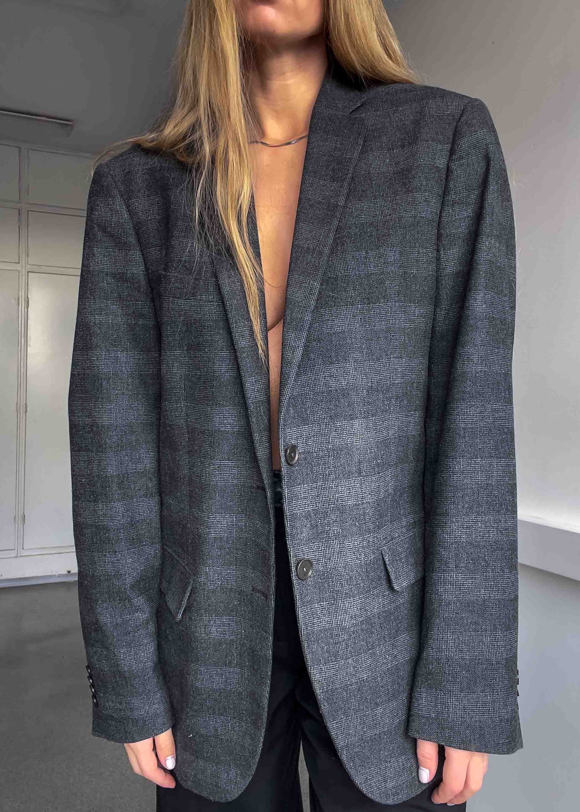 Vintage Grey Patterned Oversized Blazer