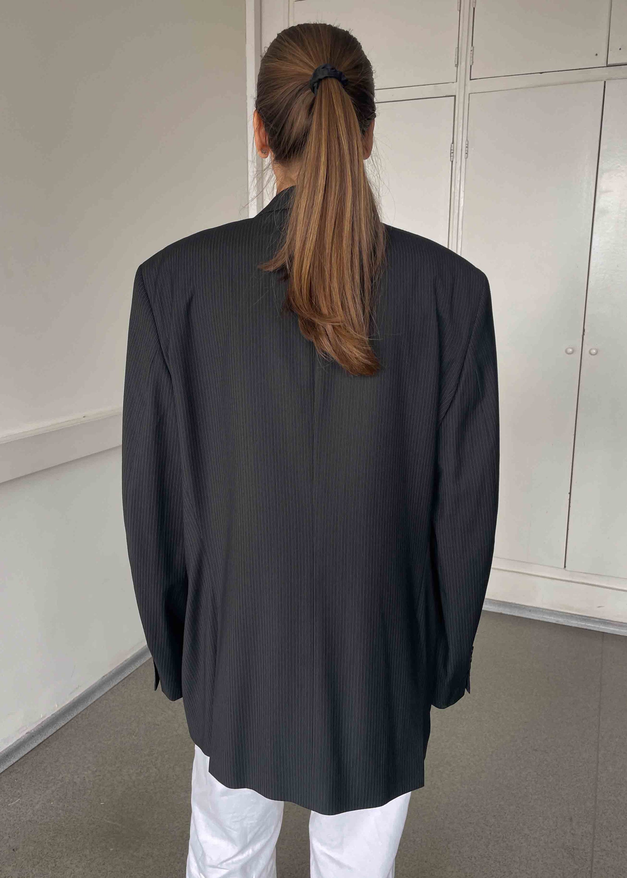 Vintage Black Striped Oversized Blazer