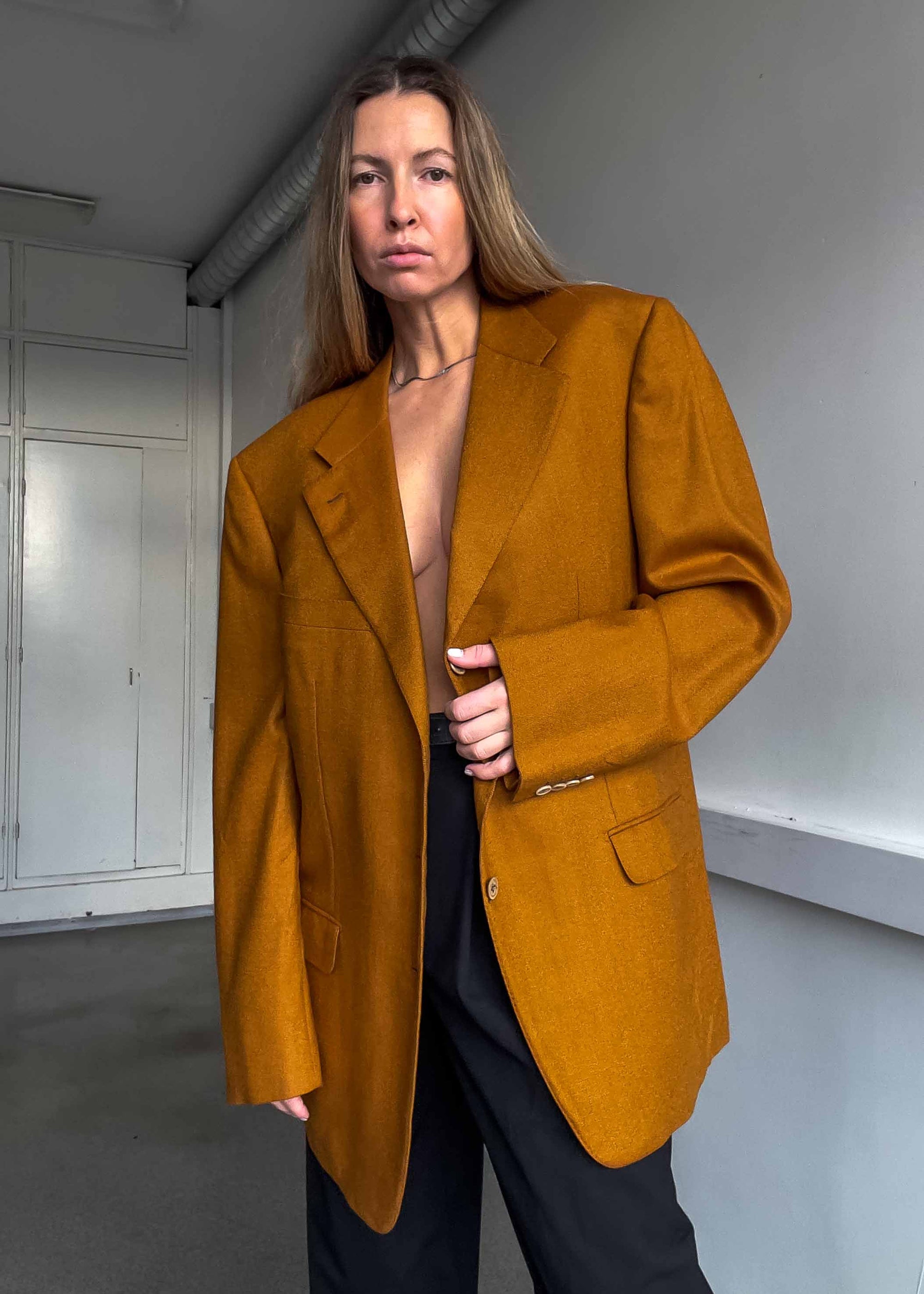 Vintage Orange Brown Oversized 100% WOOL Blazer